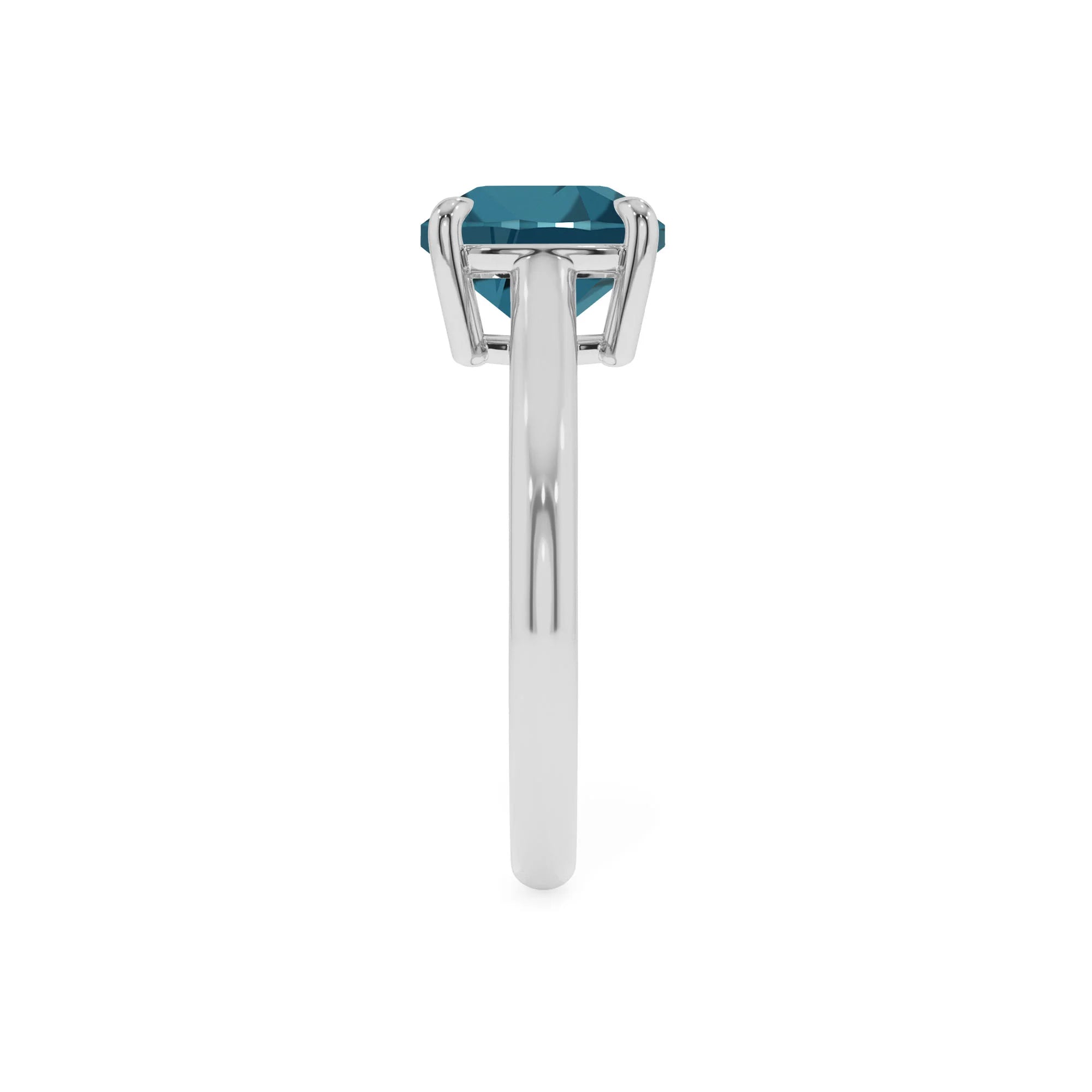 natural london-blue-topaz cushion solitaire rings in white gold