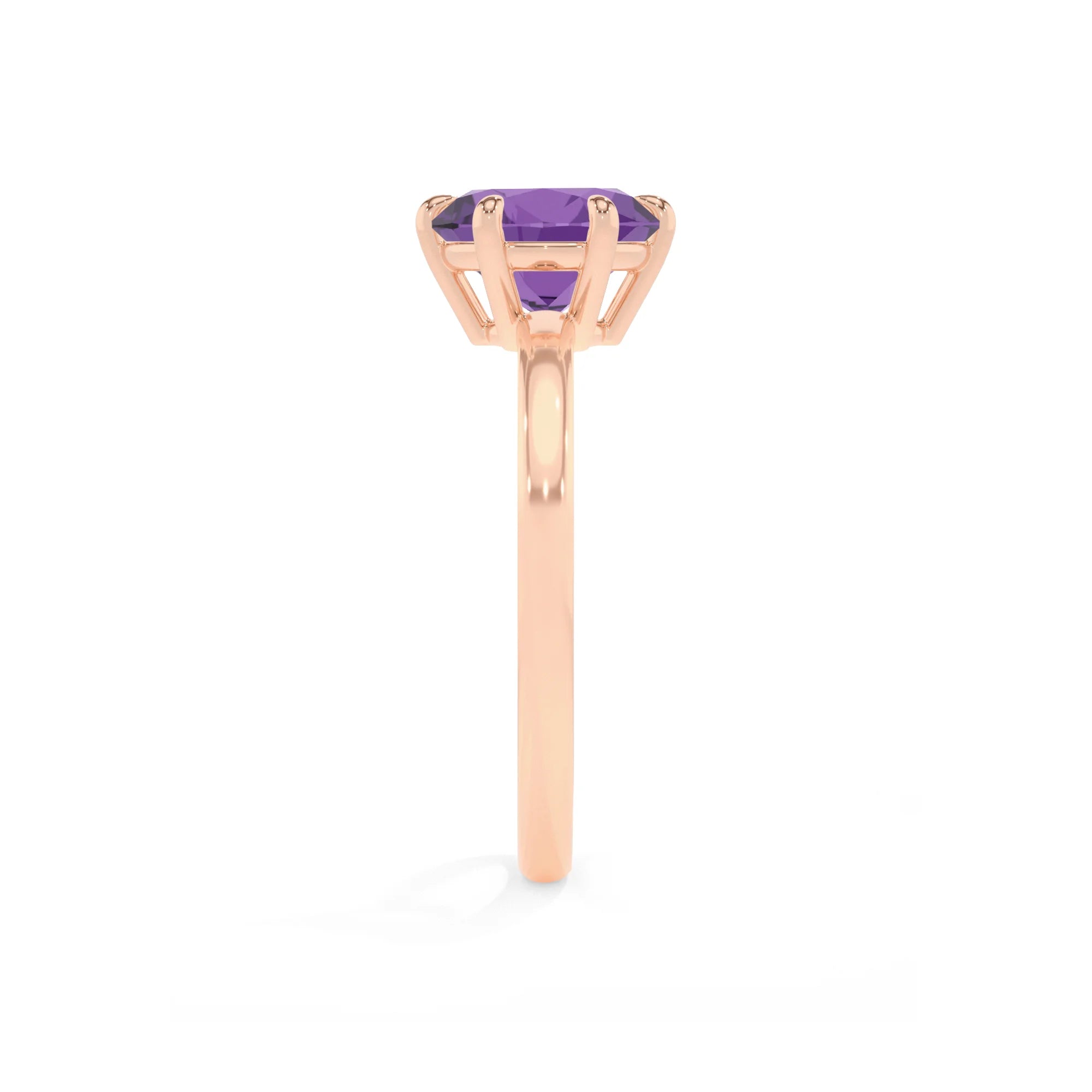 lab grown amethyst round solitaire rings in rose gold