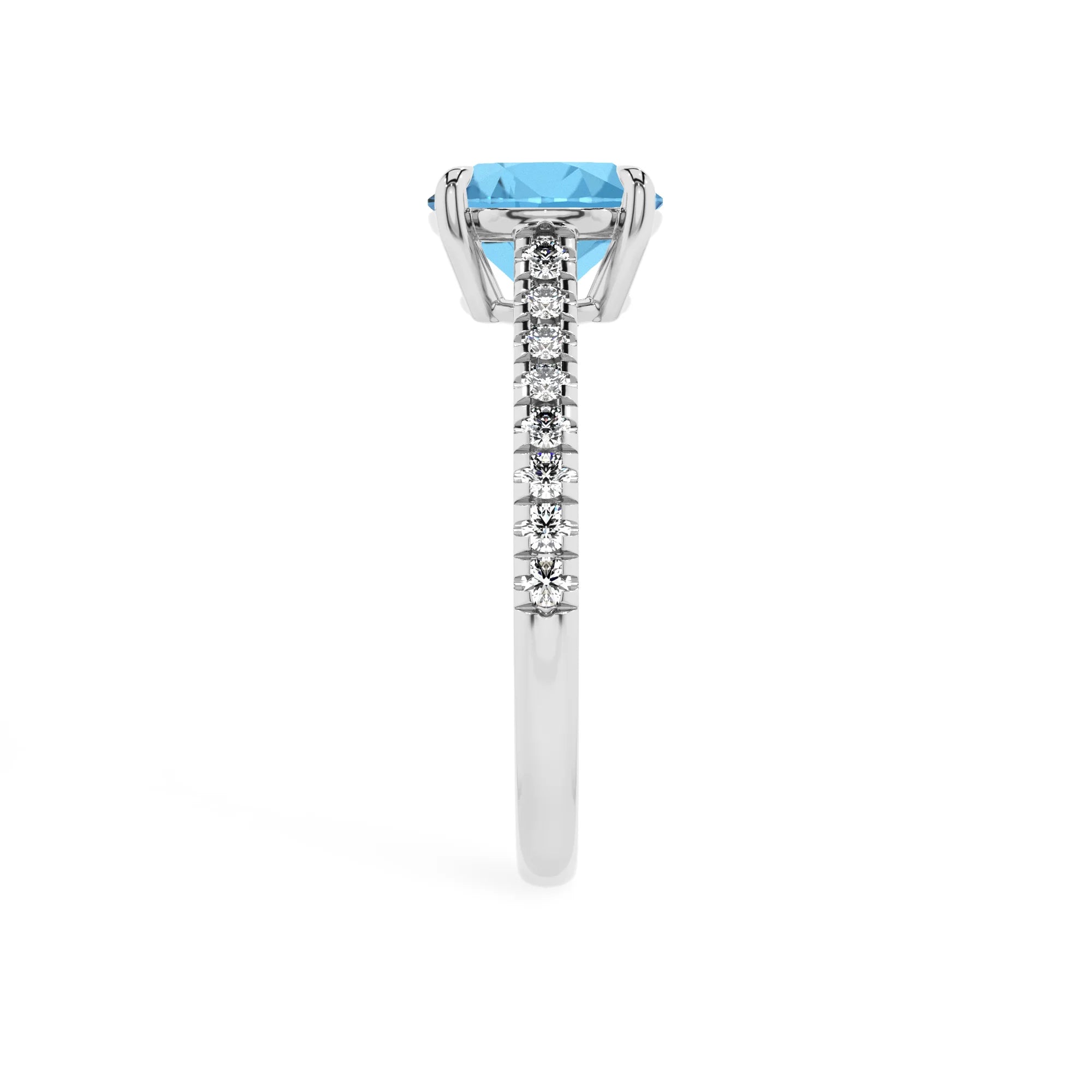 natural swiss-blue-topaz round half eternity solitaire engagement rings in white gold