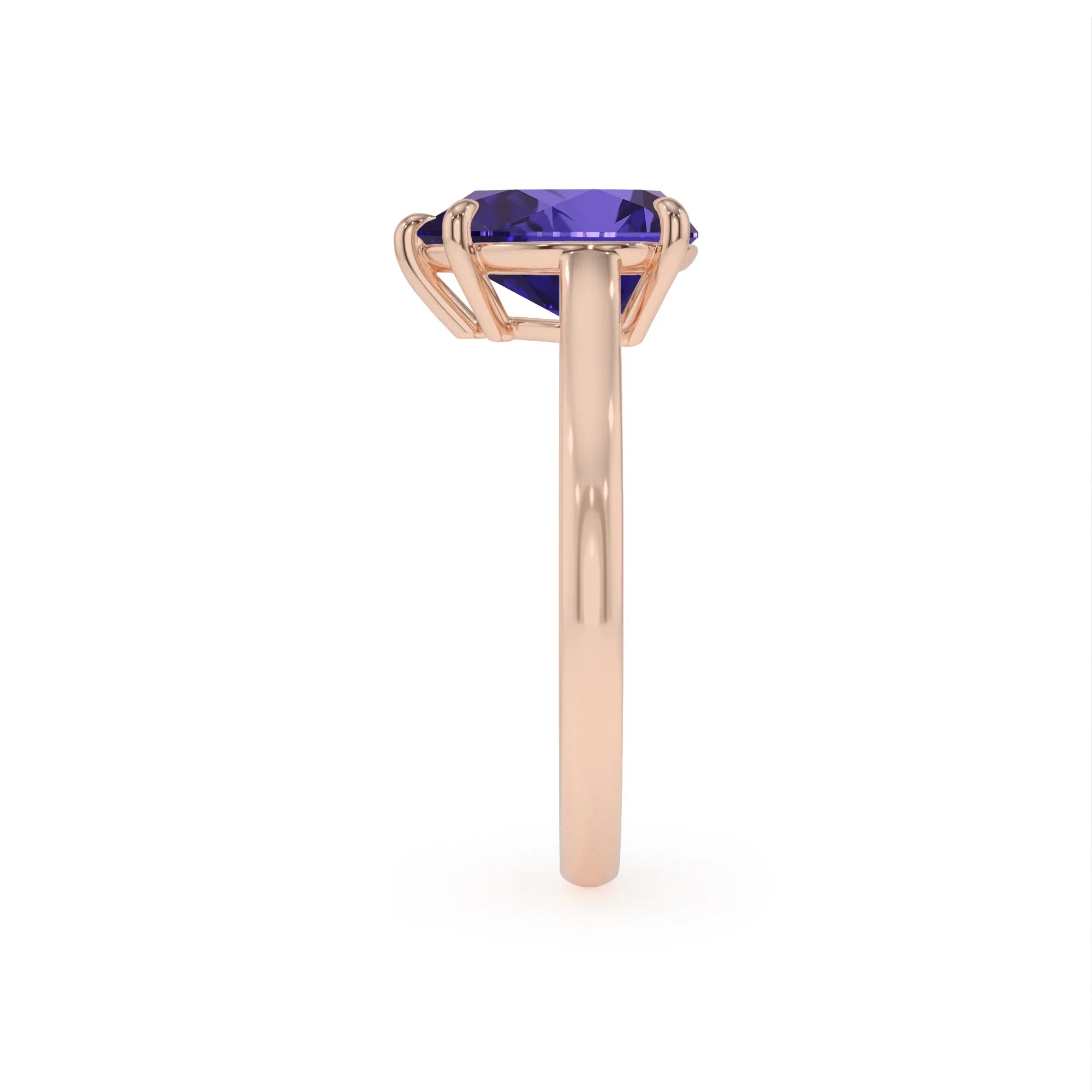 lab grown tanzanite pear solitaire rings in rose gold