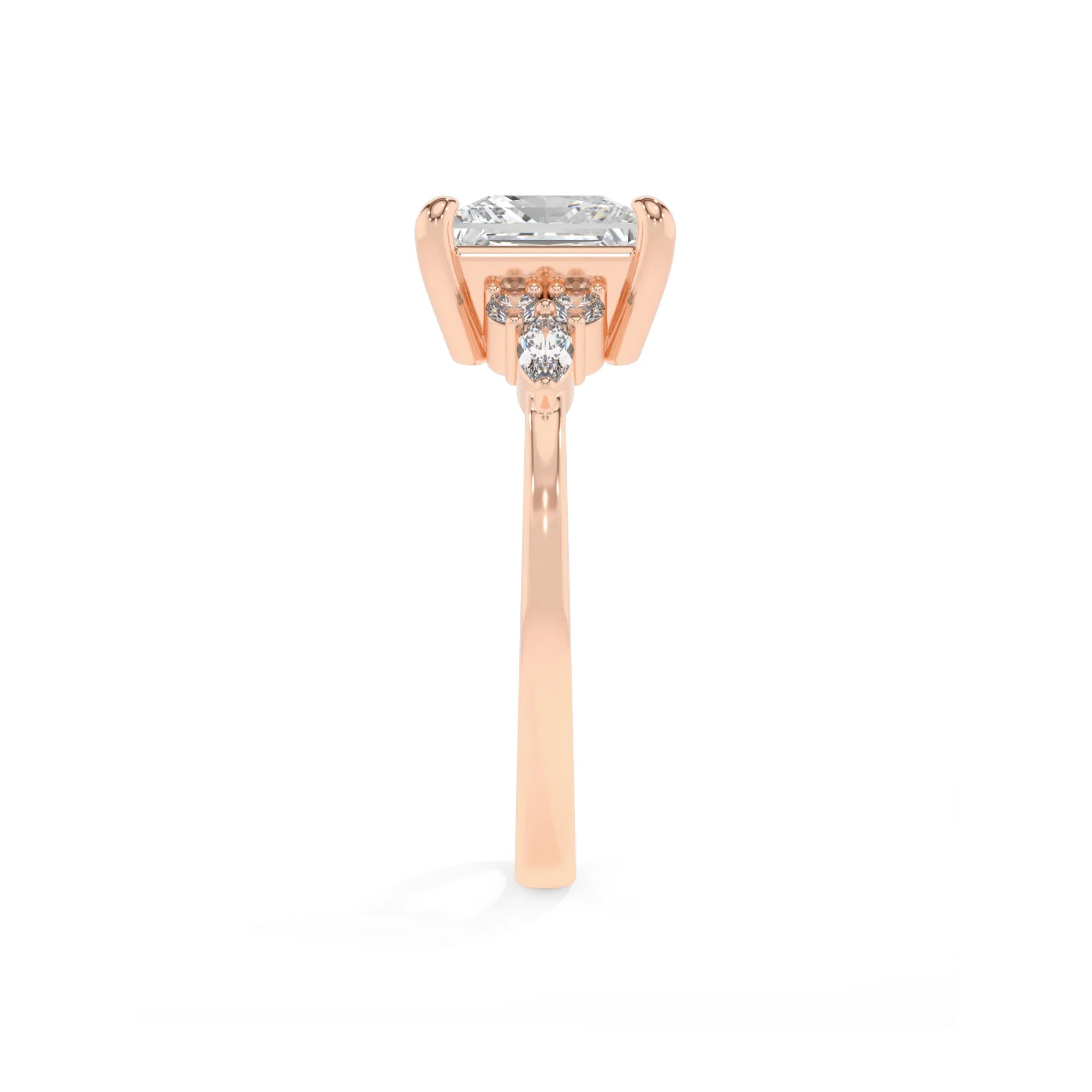 lab grown moissanite princess solitaire rings in rose gold