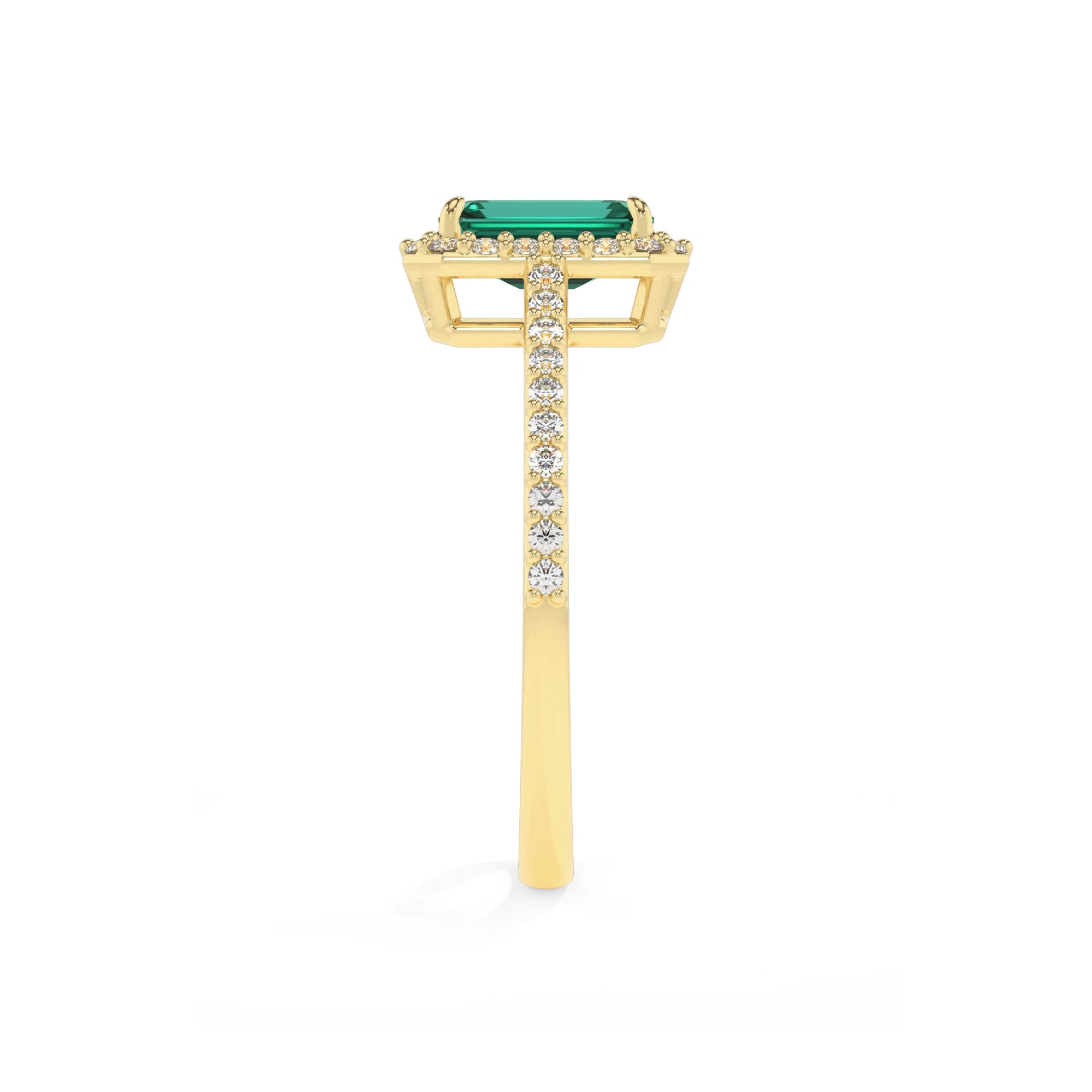 lab grown emerald octogon cut solitaire rings in yellow gold