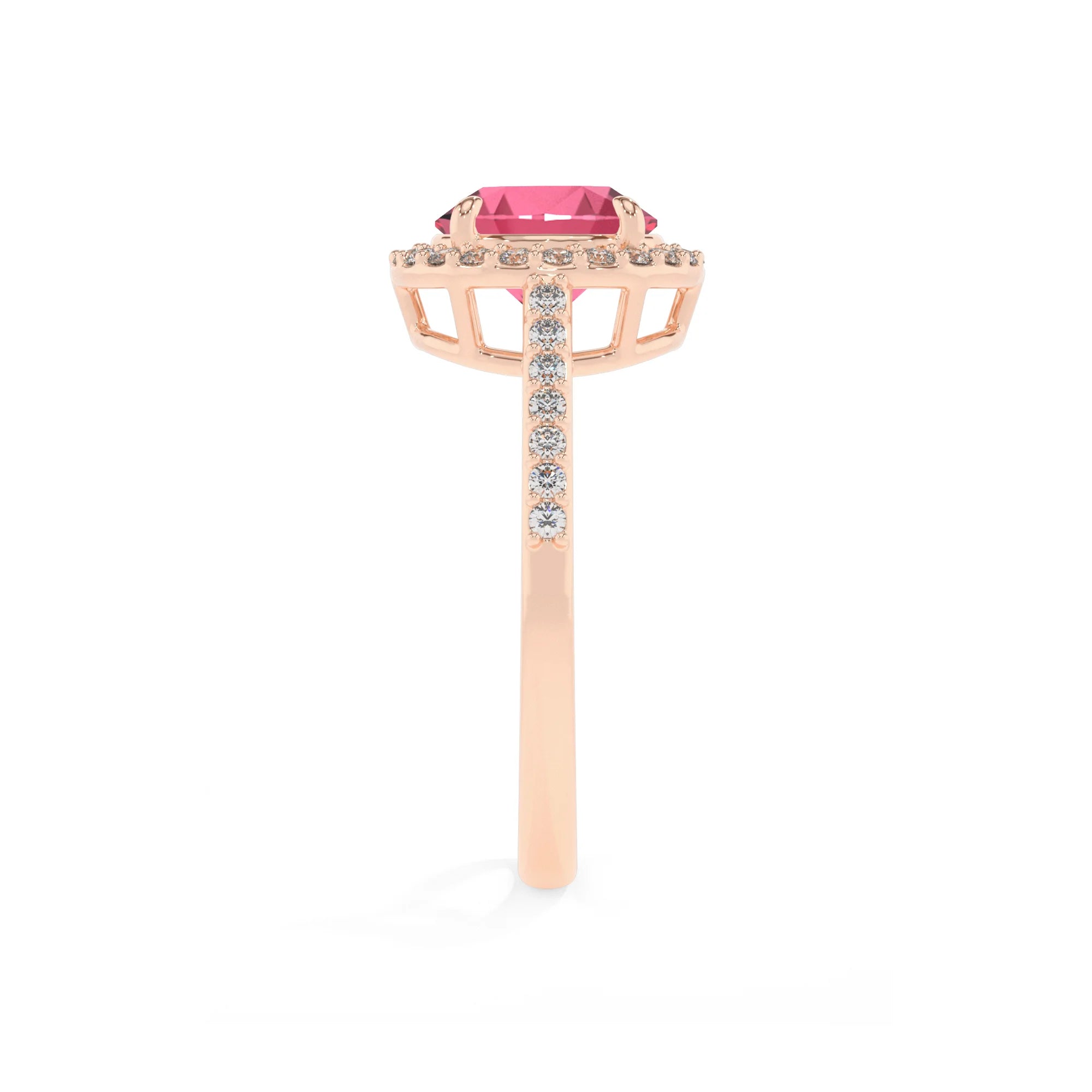 lab grown pink-tourmaline round solitaire rings in rose gold