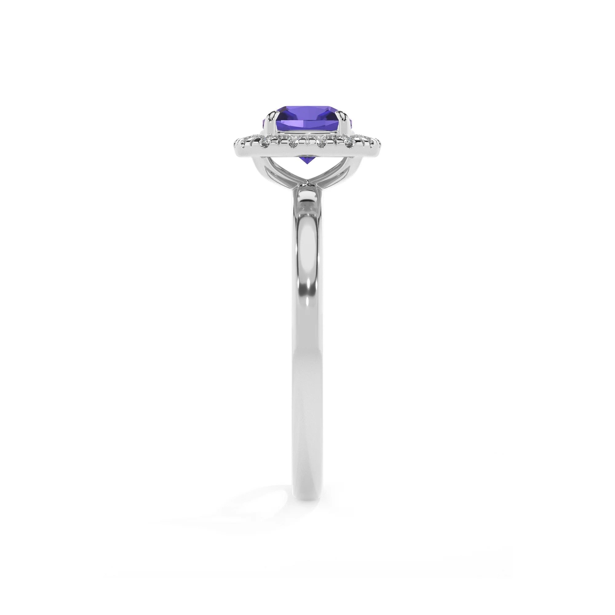 lab grown tanzanite cushion solitaire rings in white gold