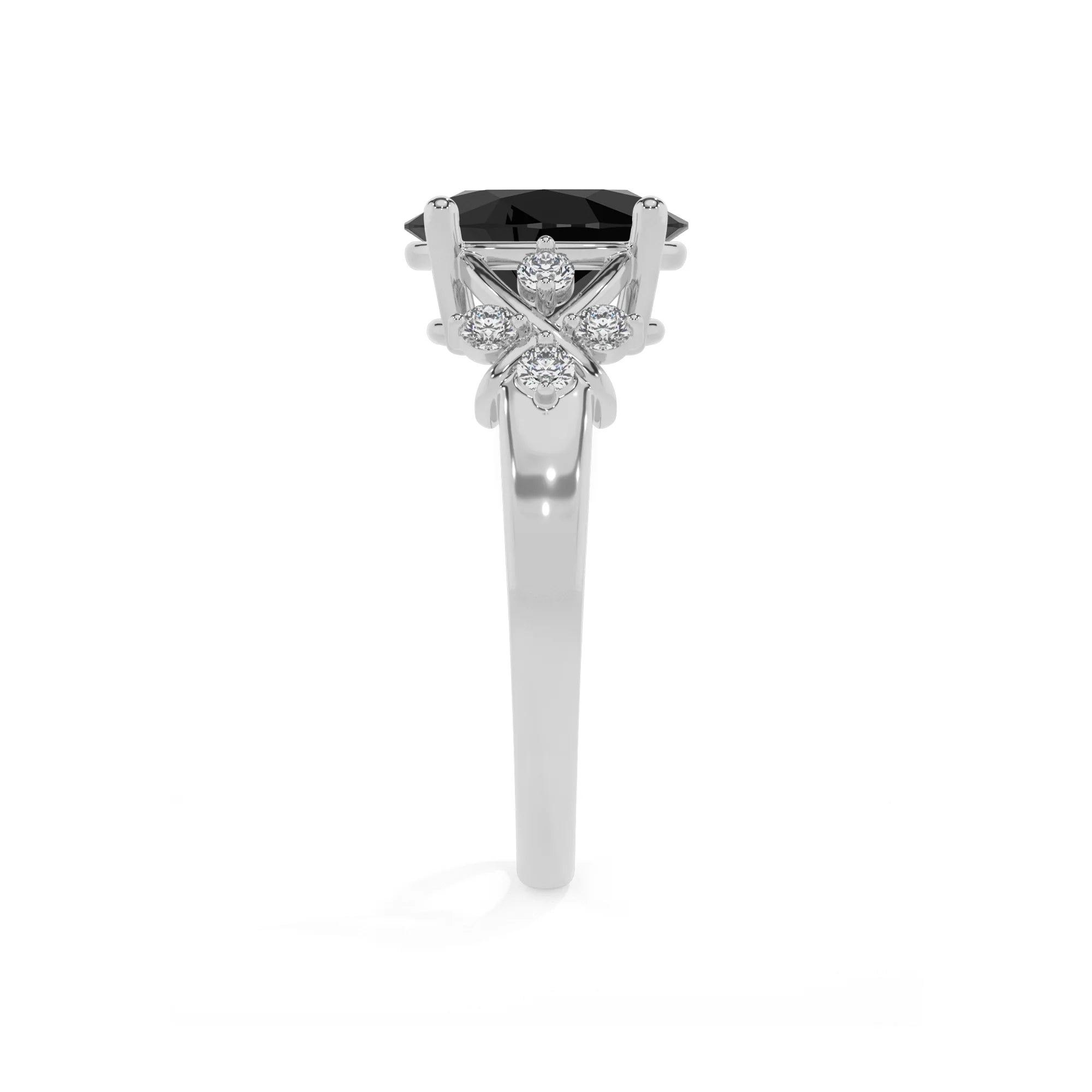 natural black-onyx oval solitaire rings in white gold