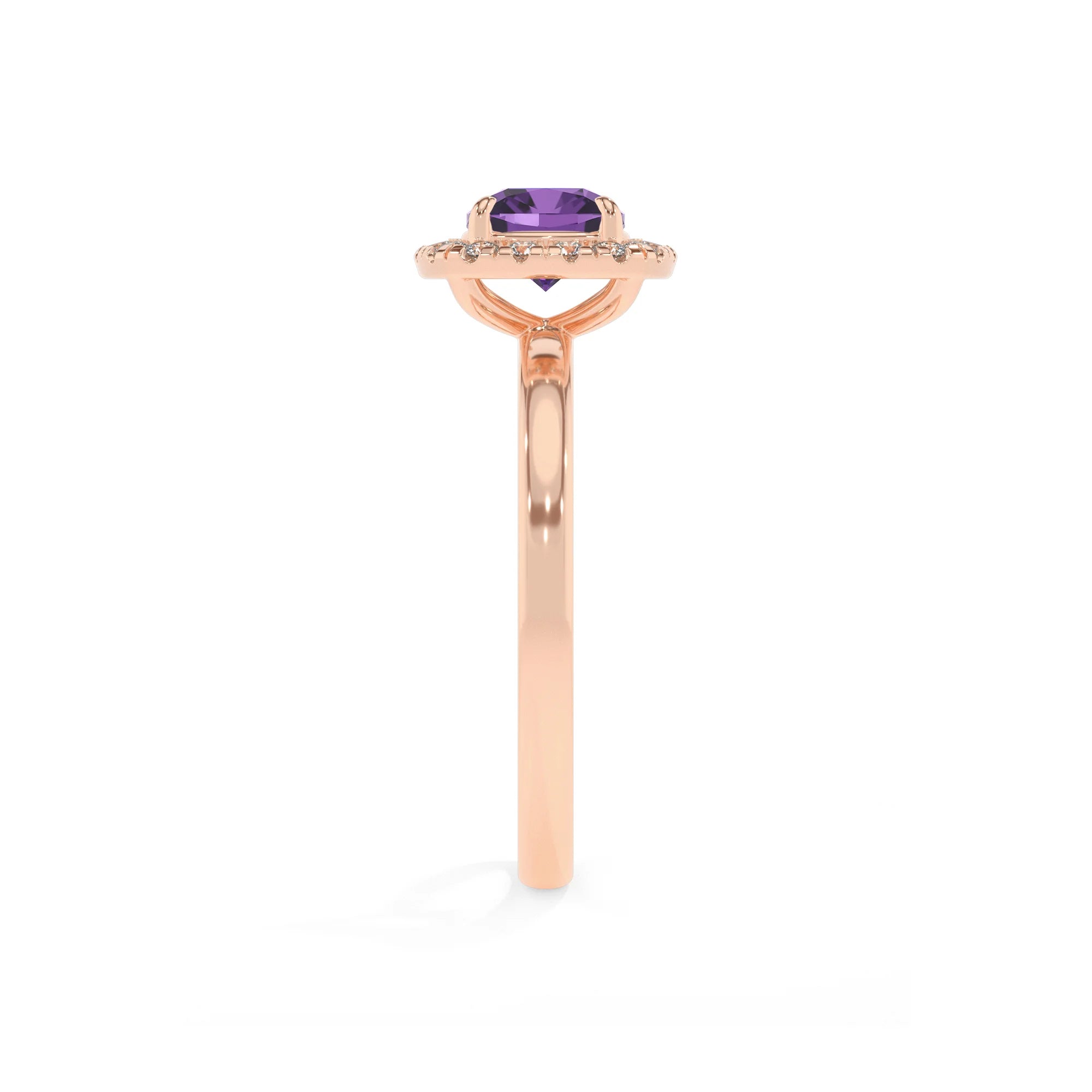 lab grown amethyst cushion solitaire rings in rose gold