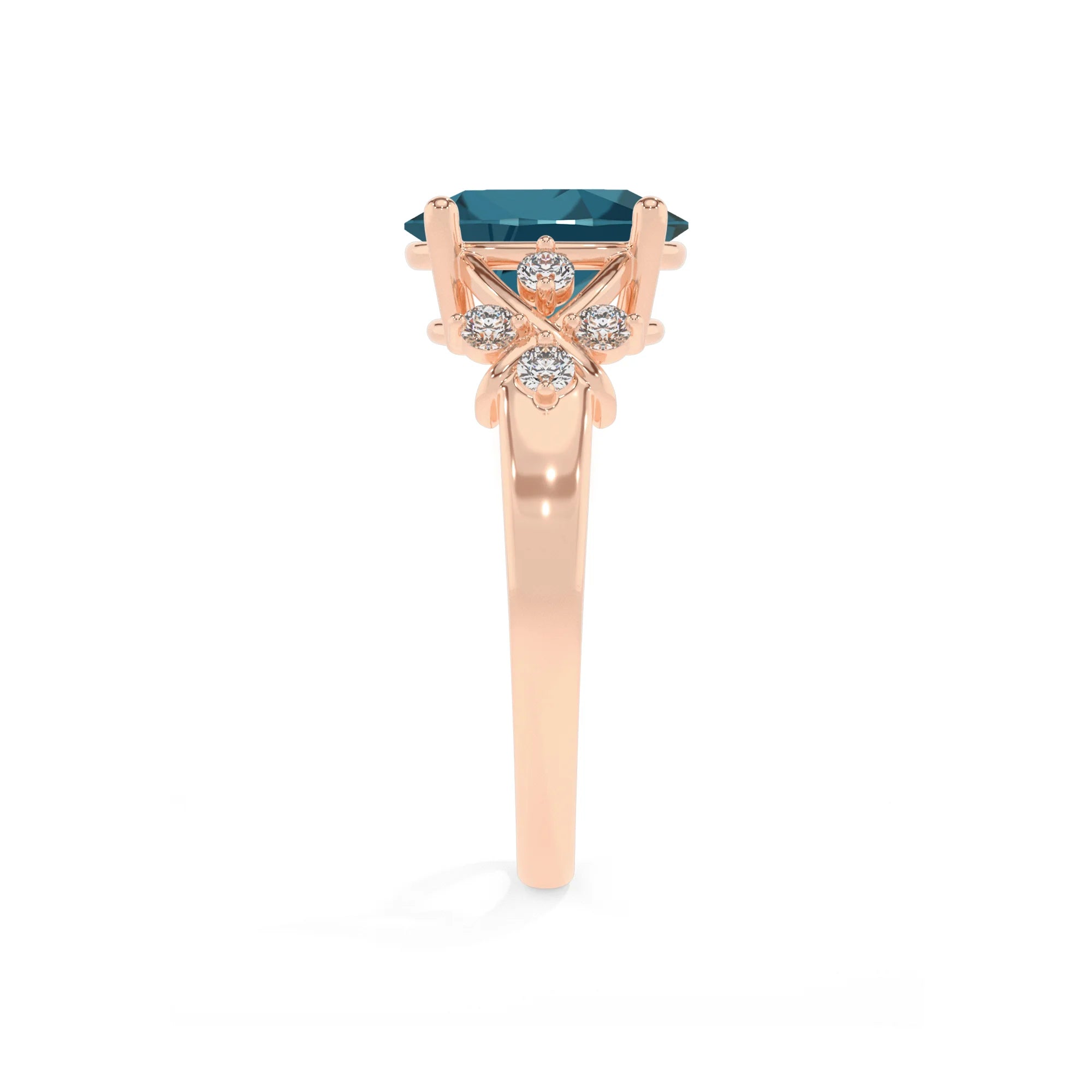 natural london-blue-topaz oval solitaire rings in rose gold