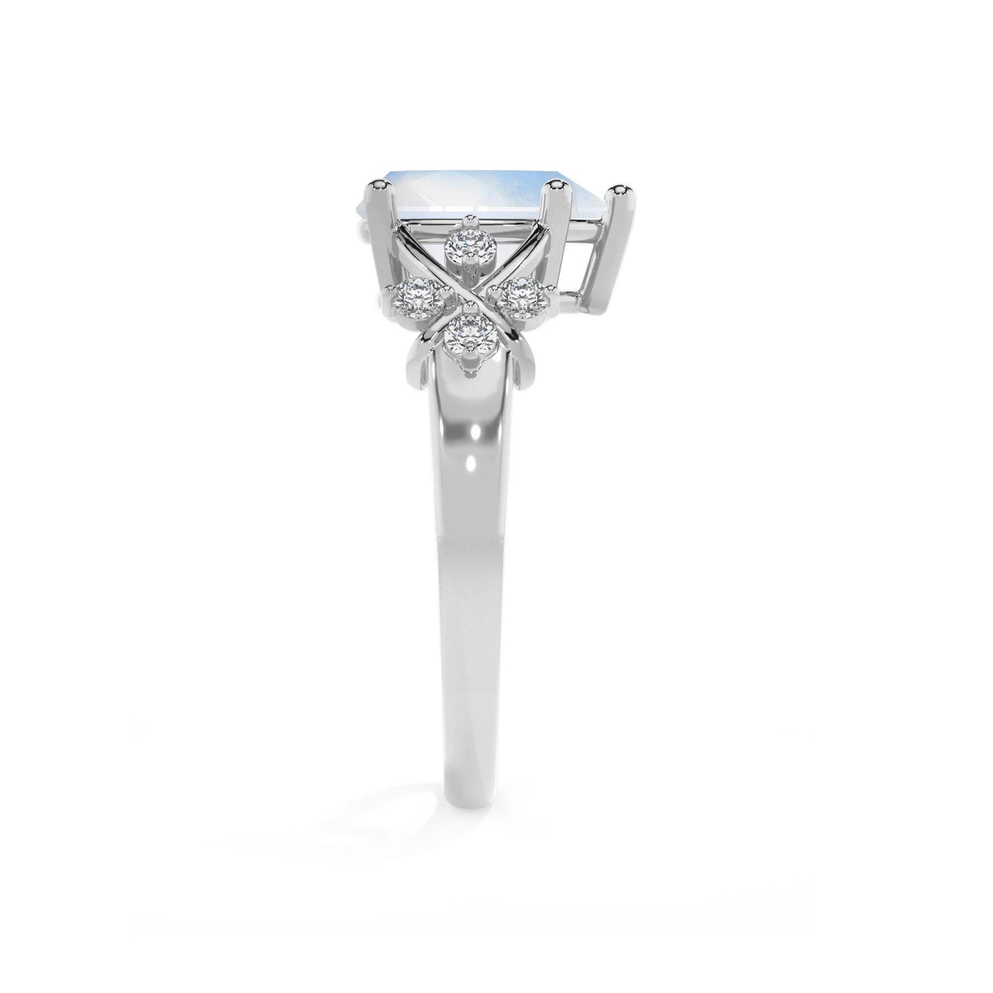 natural rainbow-moonstone pear solitaire rings in white gold