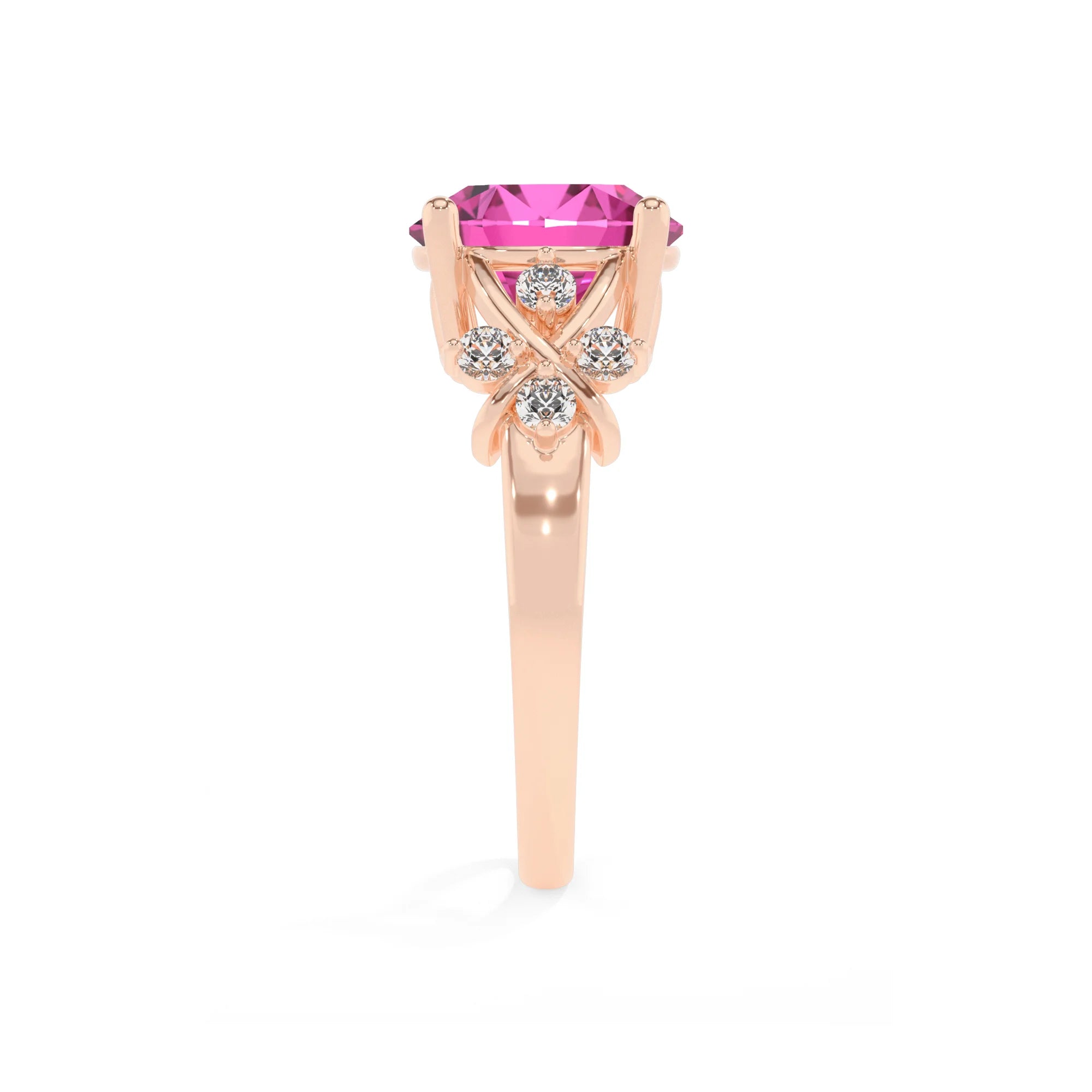 lab grown pink-sapphire round solitaire rings in rose gold