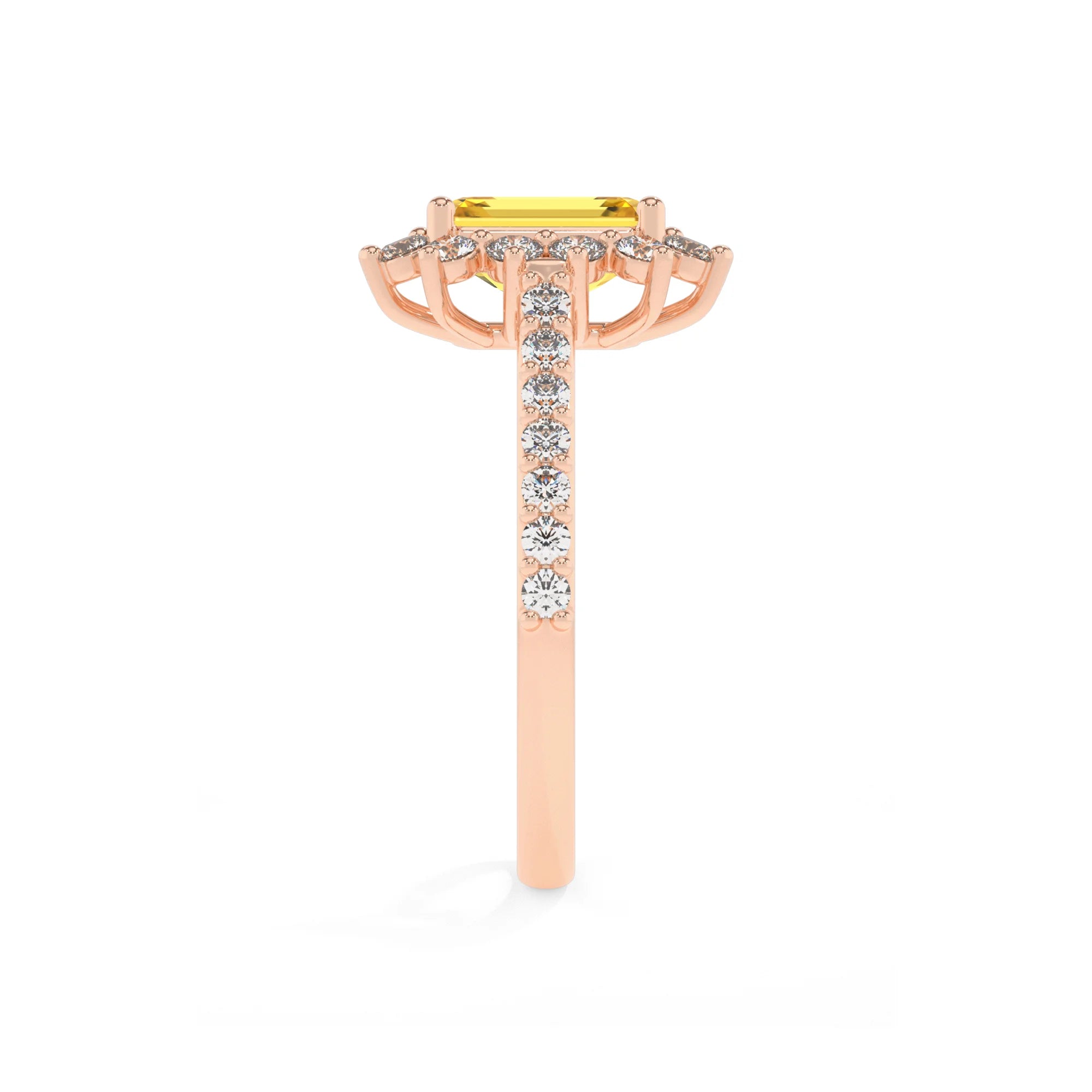 lab grown yellow-sapphire emerald cut solitaire rings in rose gold