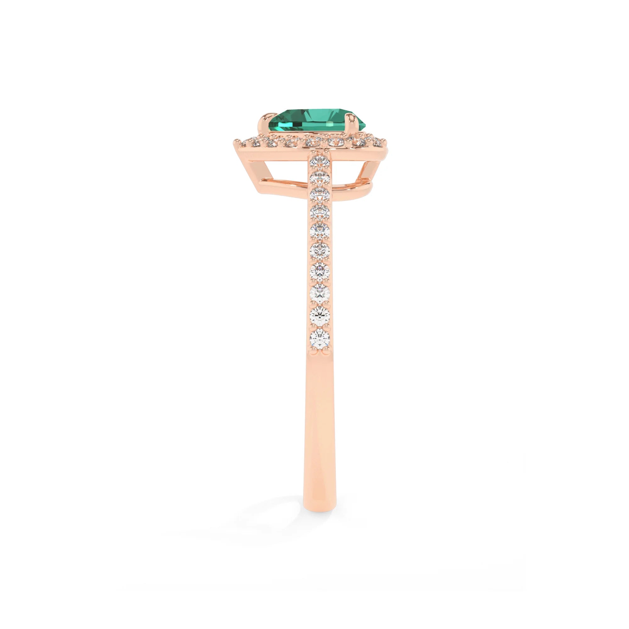 lab grown emerald heart solitaire rings in rose gold