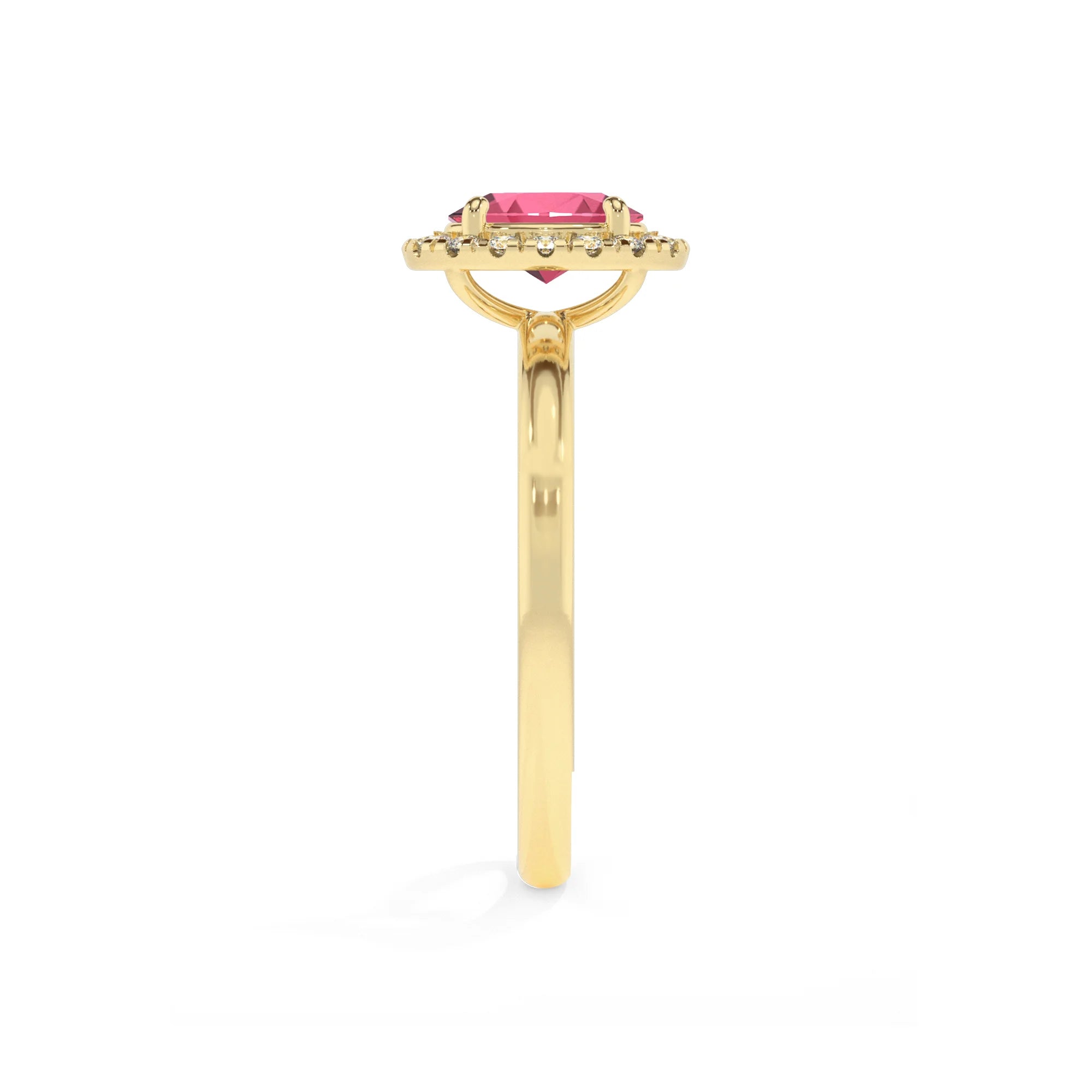 lab grown pink-tourmaline oval solitaire rings in yellow gold