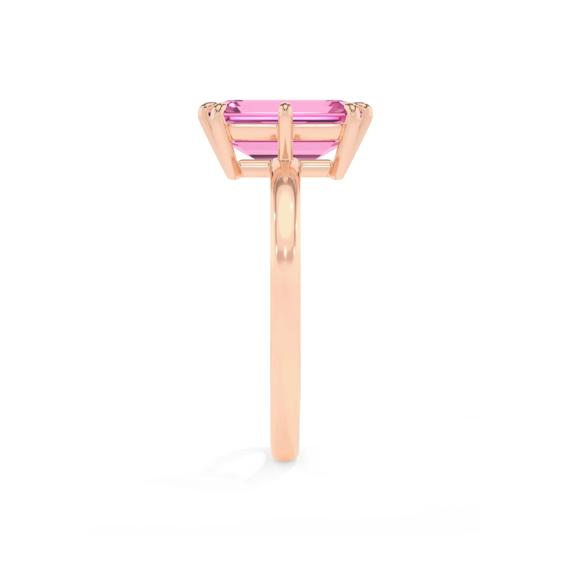 lab grown pink-sapphire emerald cut solitaire rings in rose gold