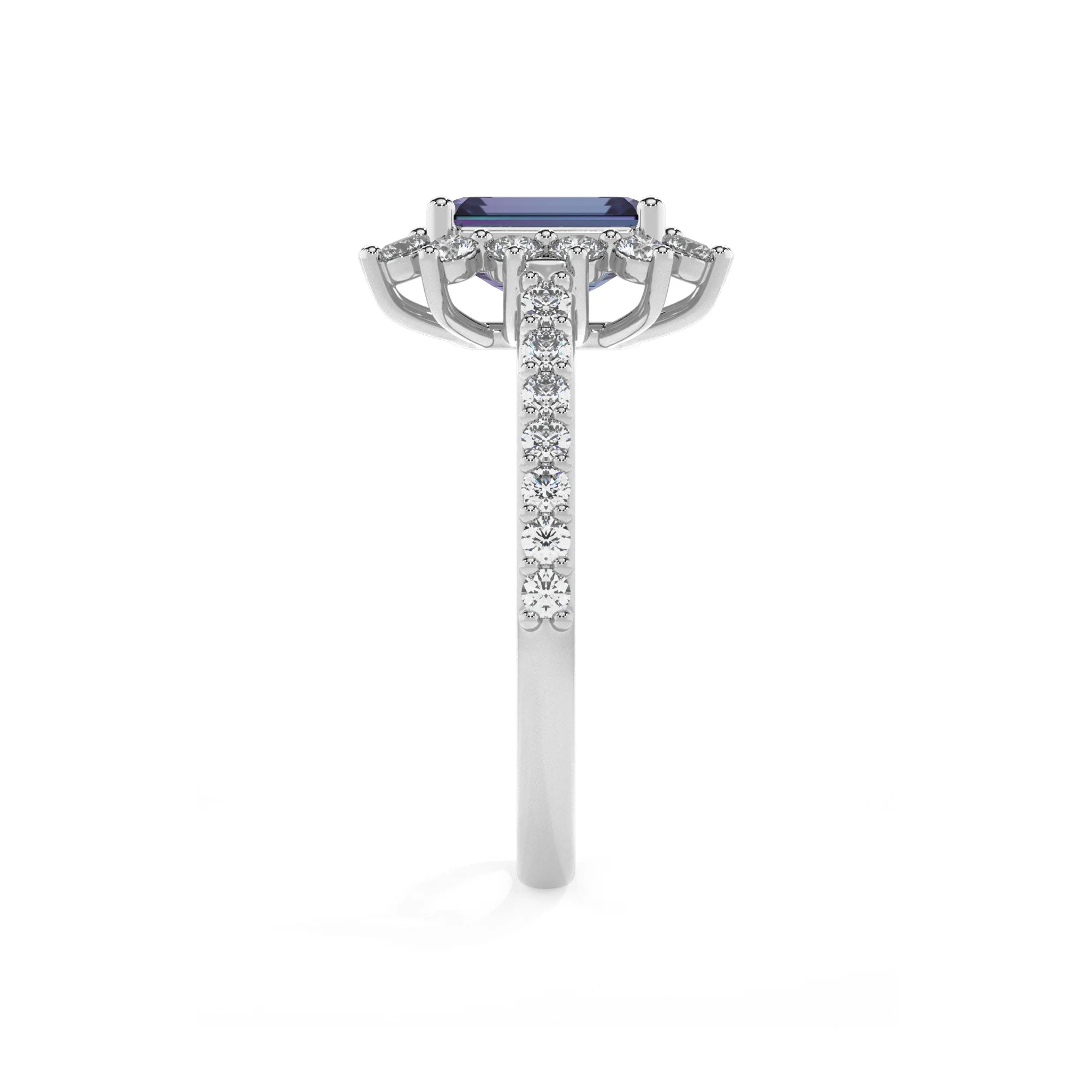 lab grown alexandrite emerald cut solitaire rings in platinum