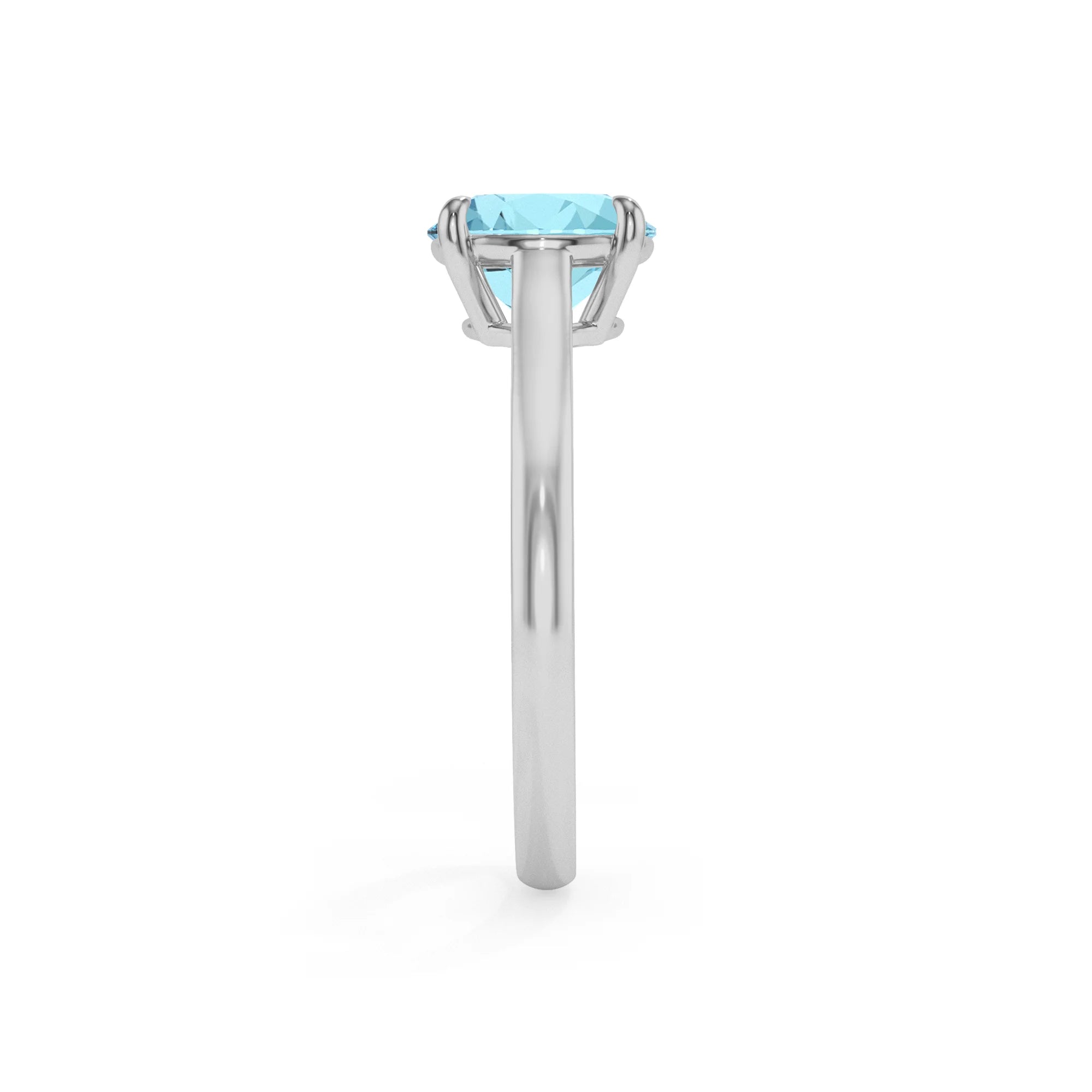 lab grown aquamarine round solitaire rings in white gold