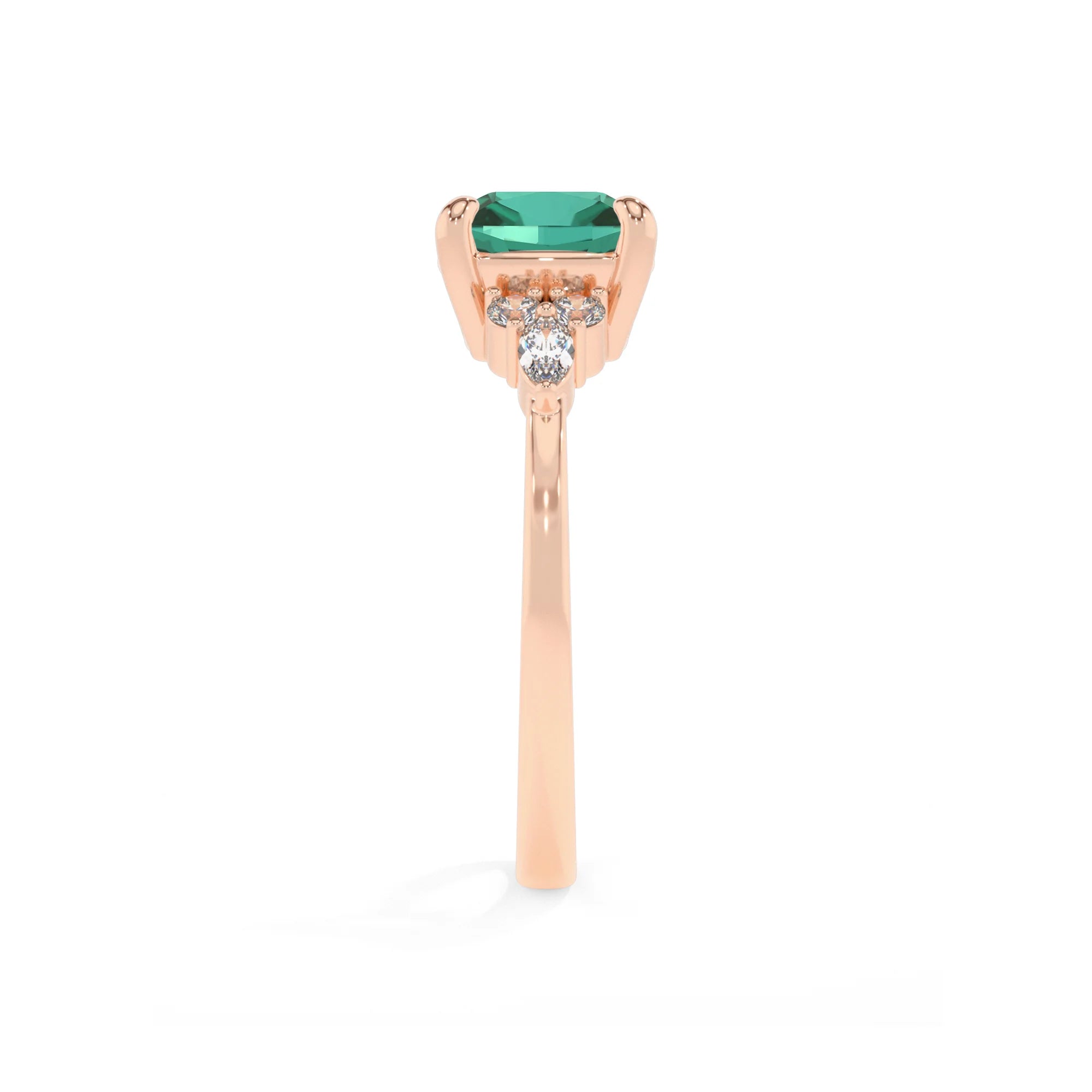 lab grown emerald cushion solitaire rings in rose gold