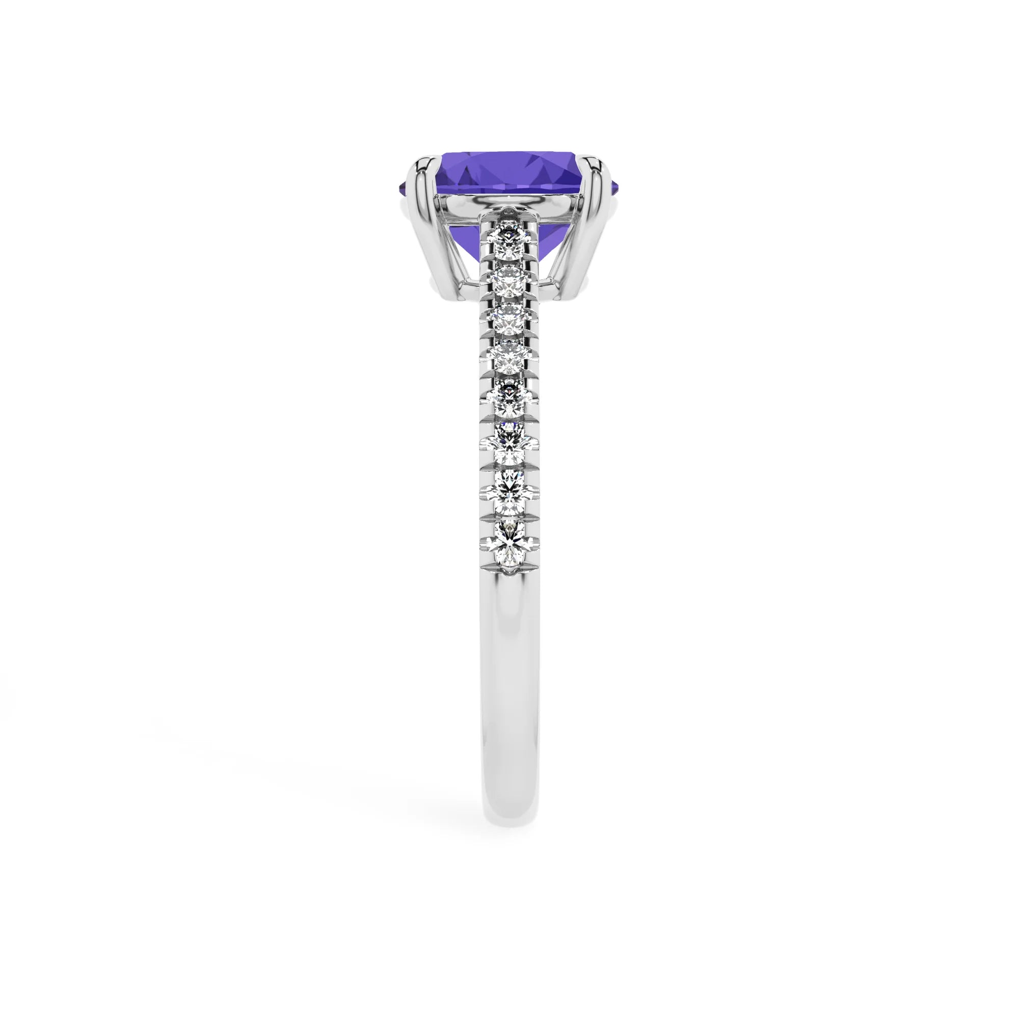 lab grown tanzanite round half eternity solitaire engagement rings in platinum