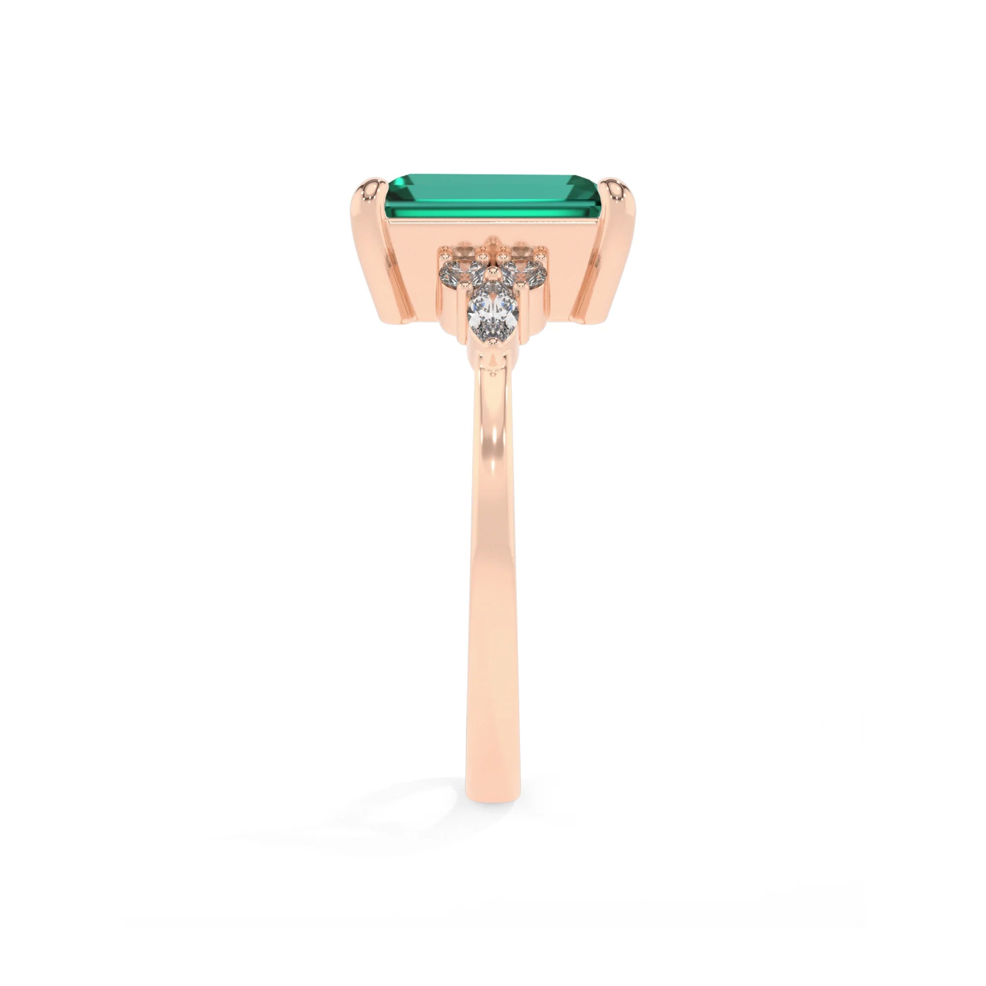 lab grown emerald octogon cut solitaire rings in rose gold