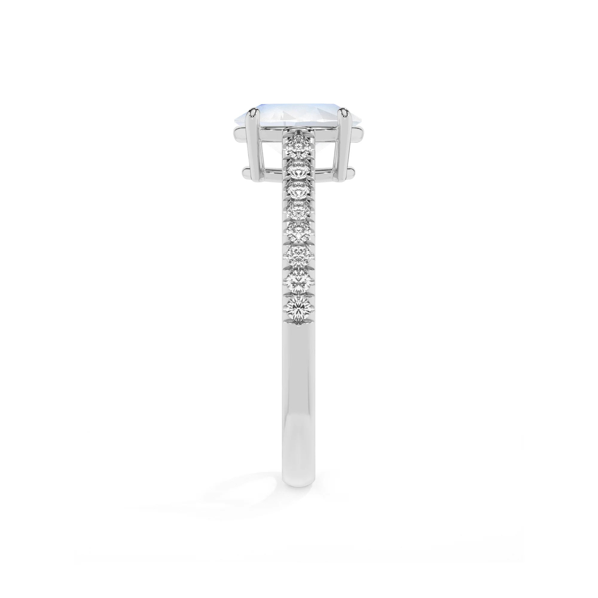 natural rainbow-moonstone oval half eternity solitaire engagement rings in sterling silver