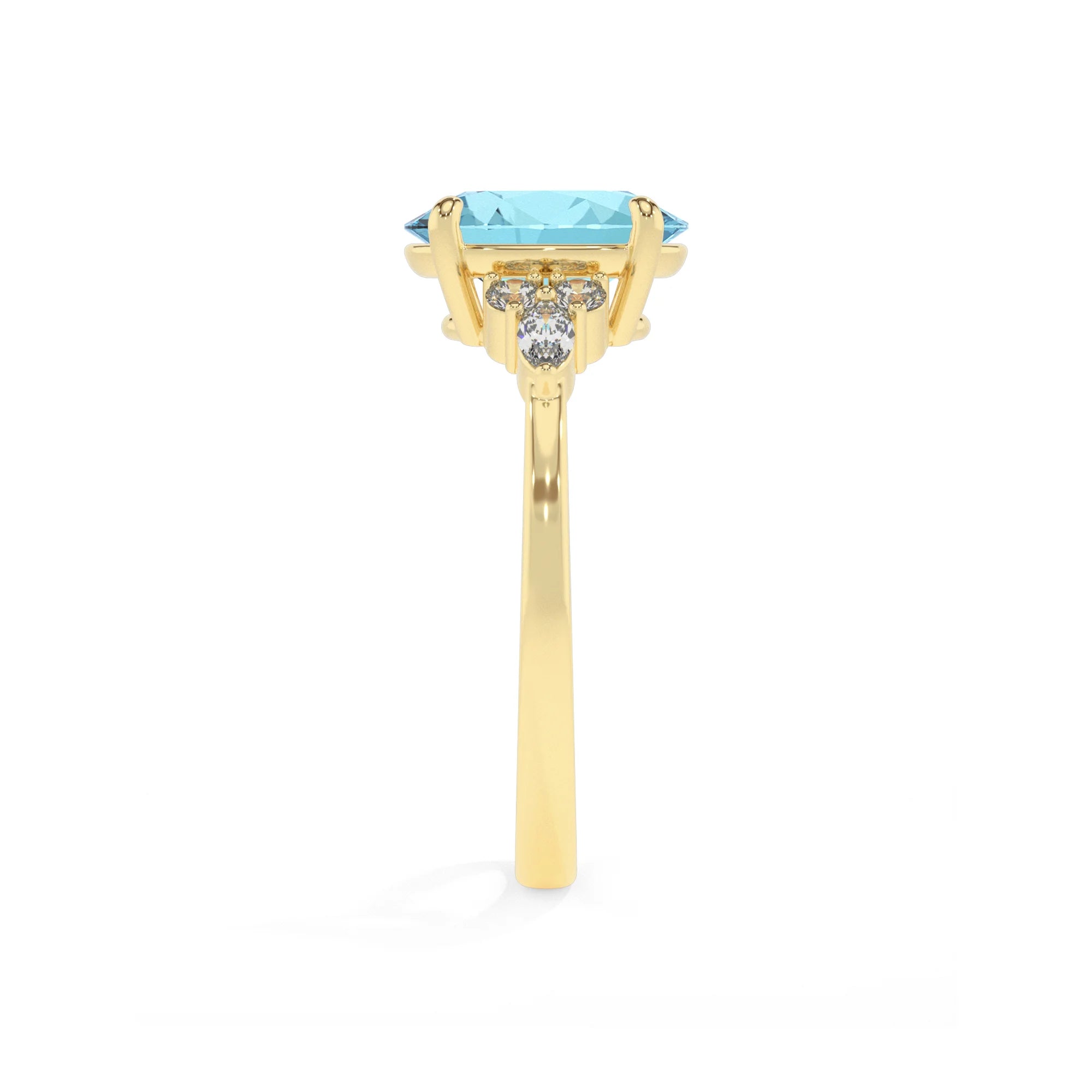 lab grown aquamarine oval solitaire rings in yellow gold