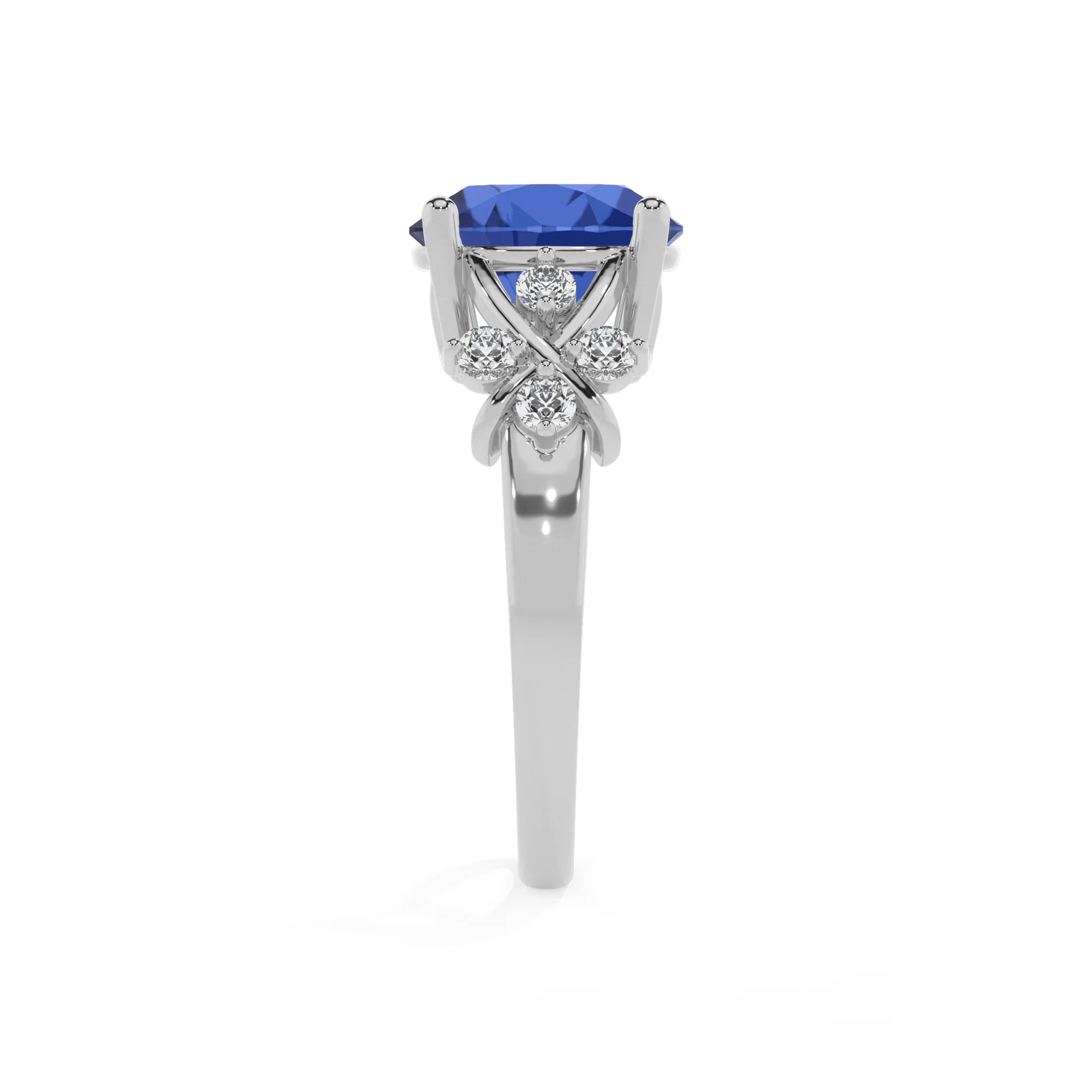 lab grown blue-sapphire round solitaire rings in sterling silver