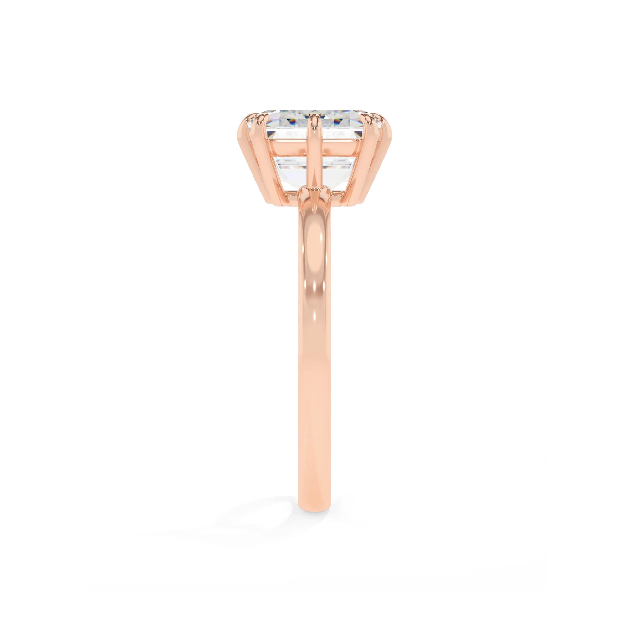 lab grown moissanite asscher solitaire rings in rose gold