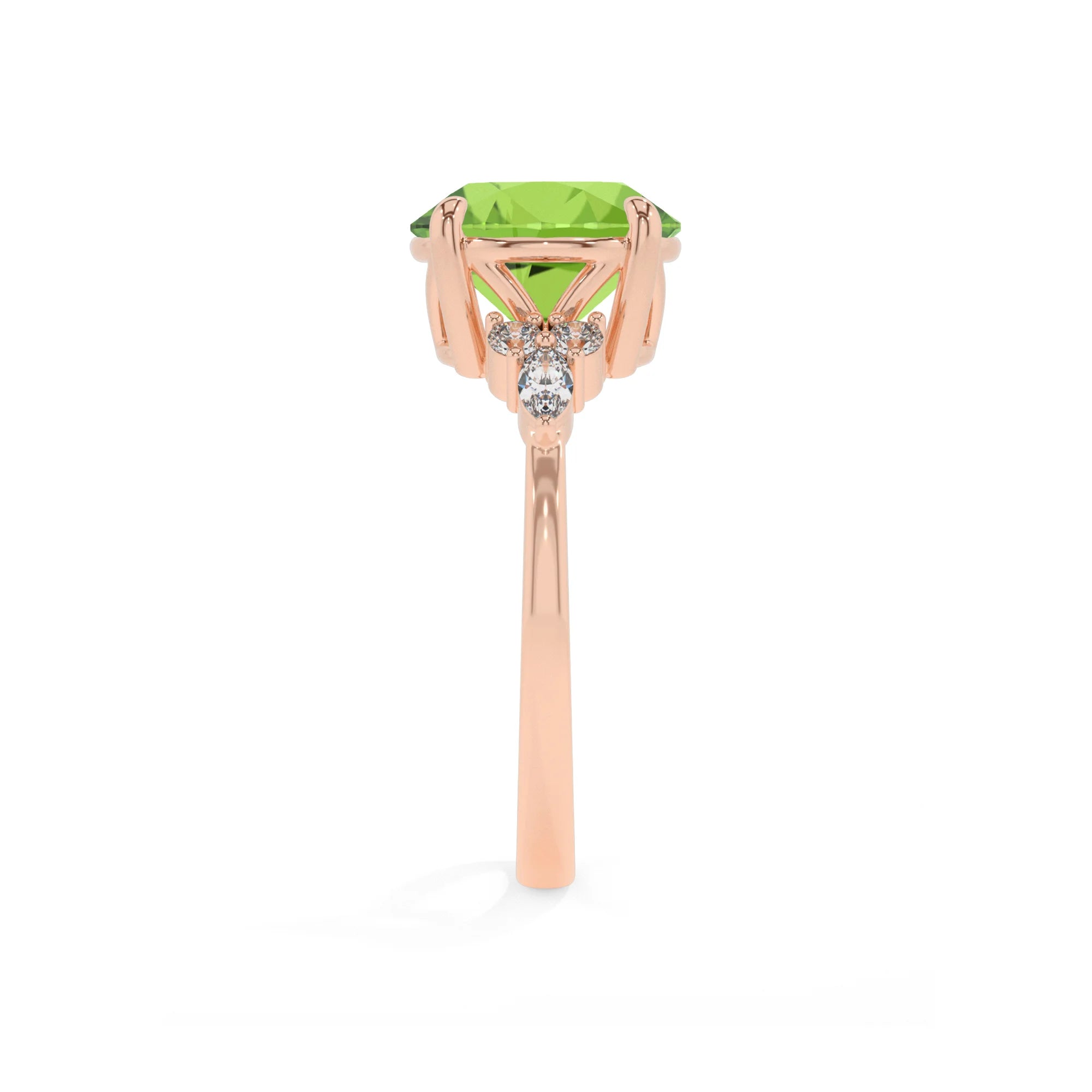 natural peridot round solitaire rings in rose gold