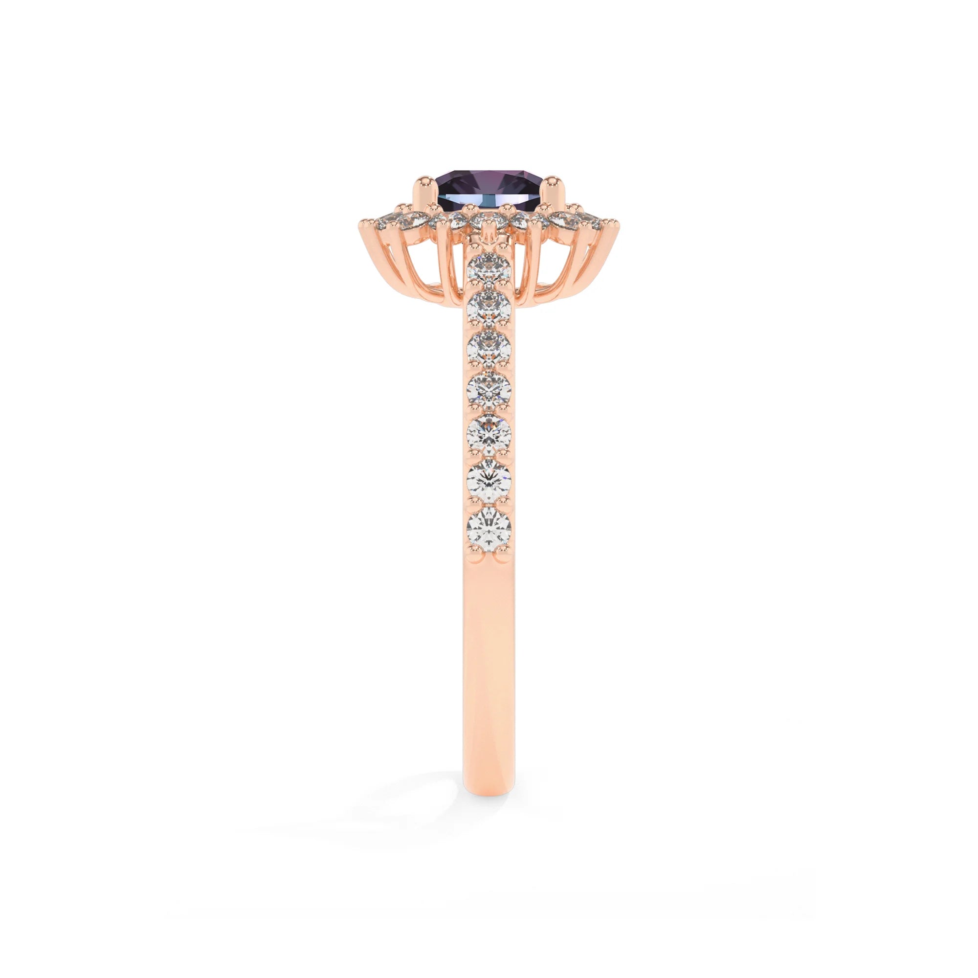 lab grown alexandrite cushion solitaire rings in rose gold