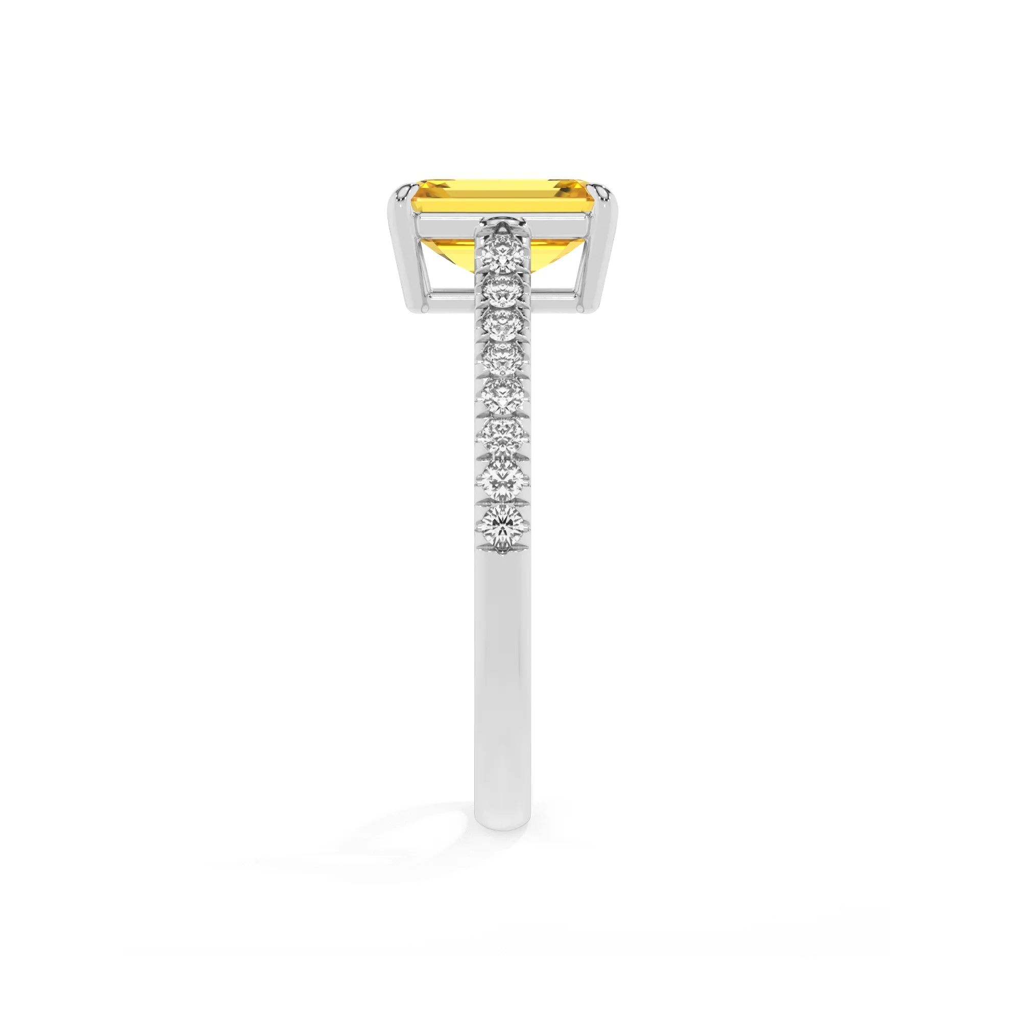lab grown yellow-sapphire emerald cut half eternity solitaire engagement rings in sterling silver