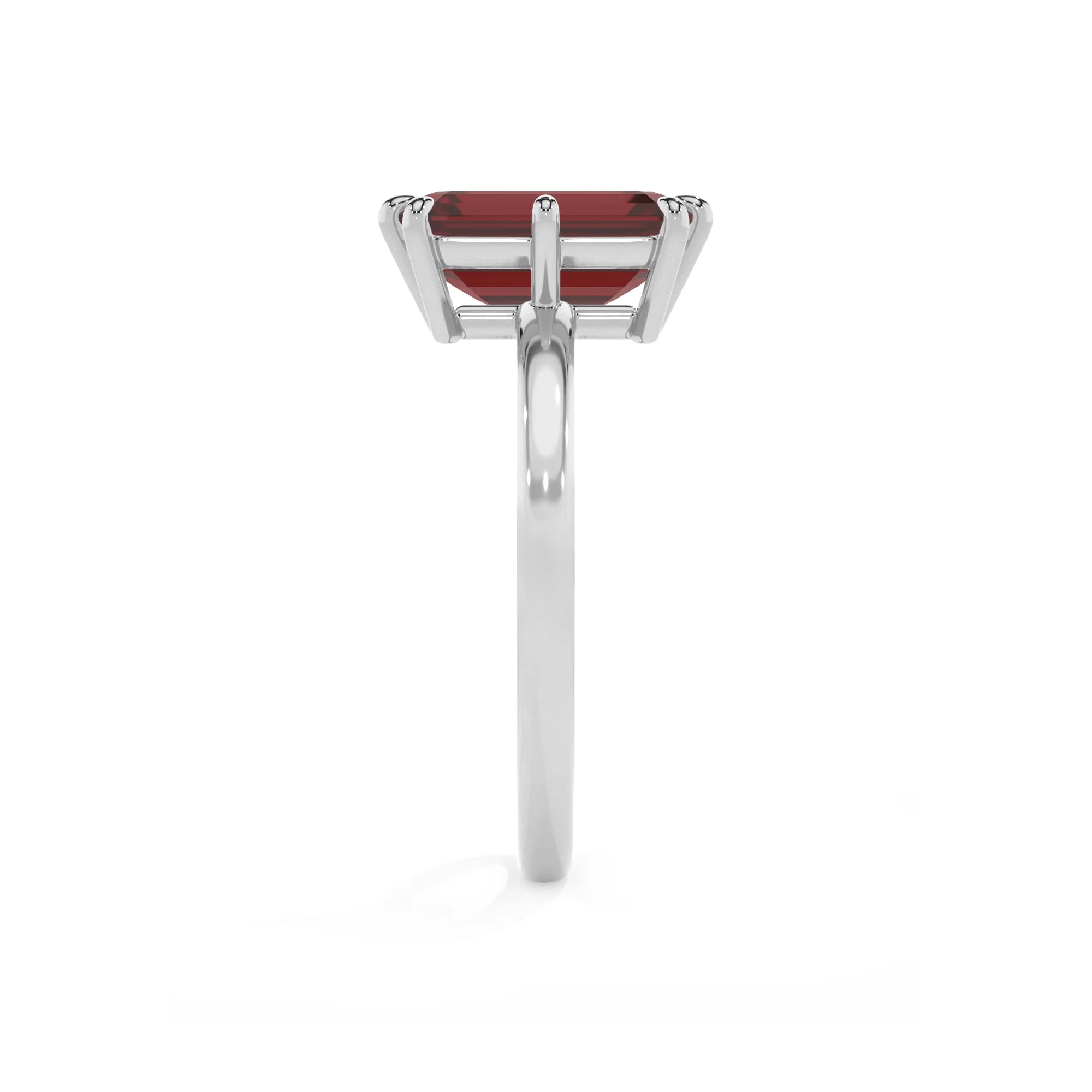natural garnet emerald cut solitaire rings in white gold