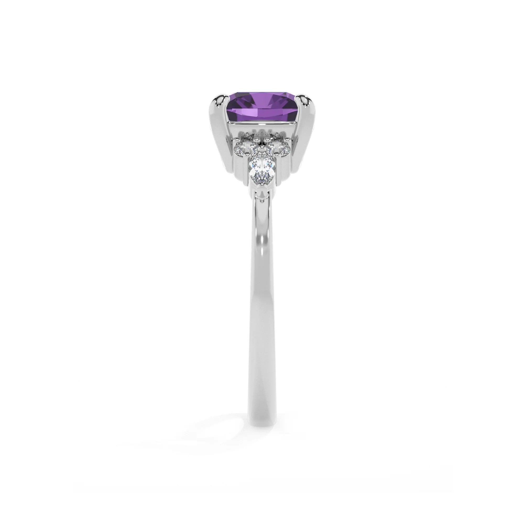 lab grown amethyst cushion solitaire rings in sterling silver