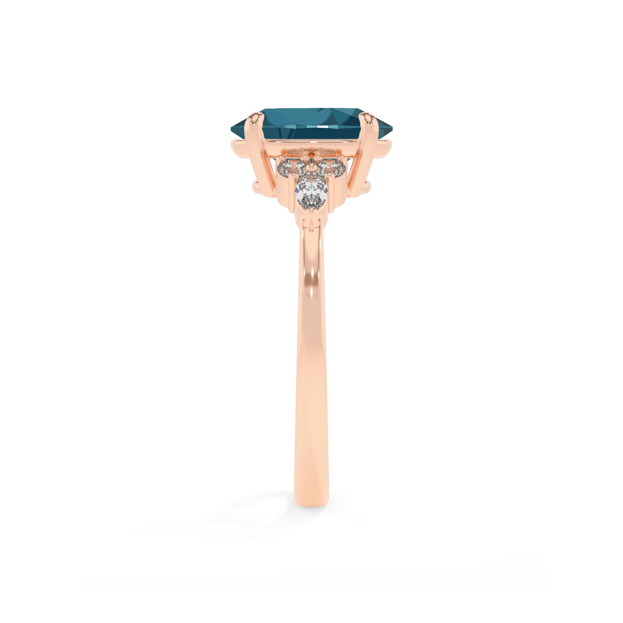 natural london-blue-topaz oval solitaire rings in rose gold