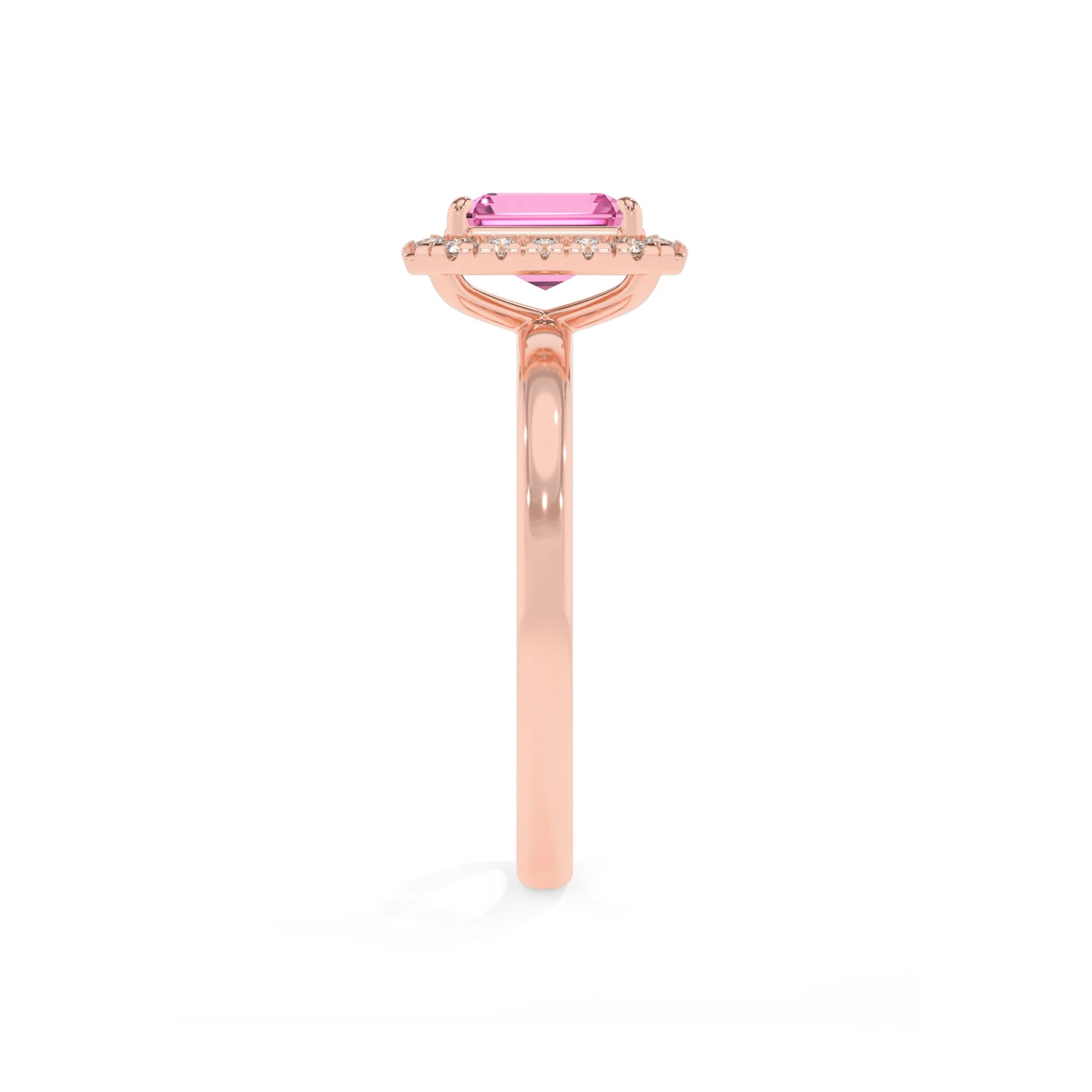 lab grown pink-tourmaline emerald cut solitaire rings in rose gold