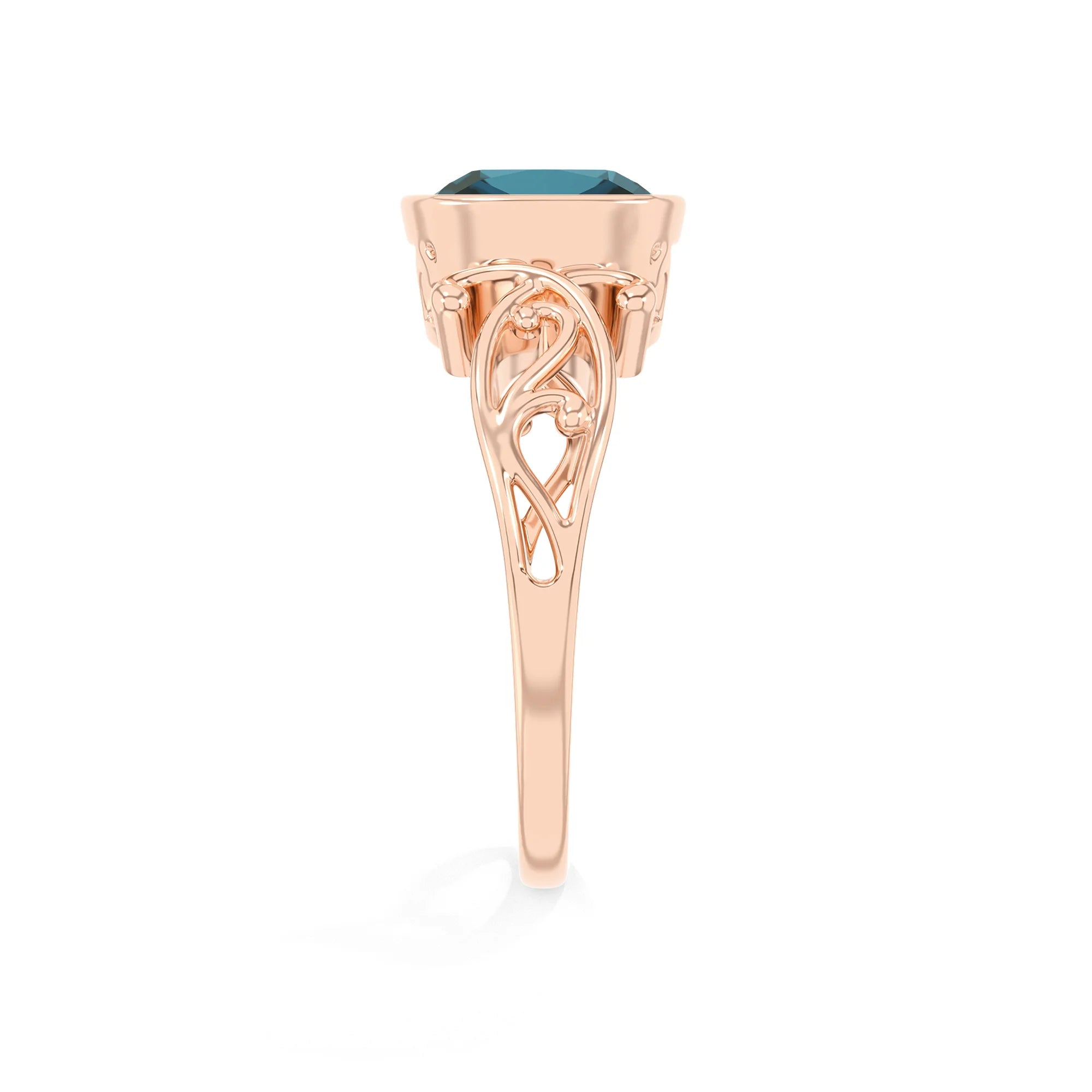 natural london-blue-topaz cushion solitaire rings in rose gold
