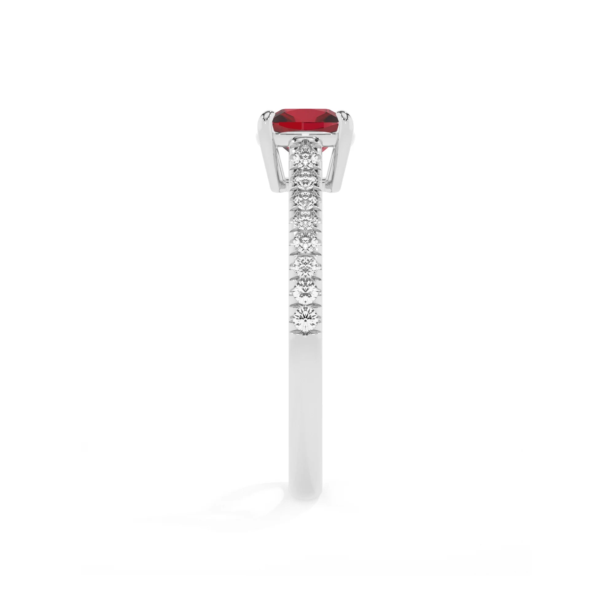 lab grown ruby cushion half eternity solitaire engagement rings in sterling silver