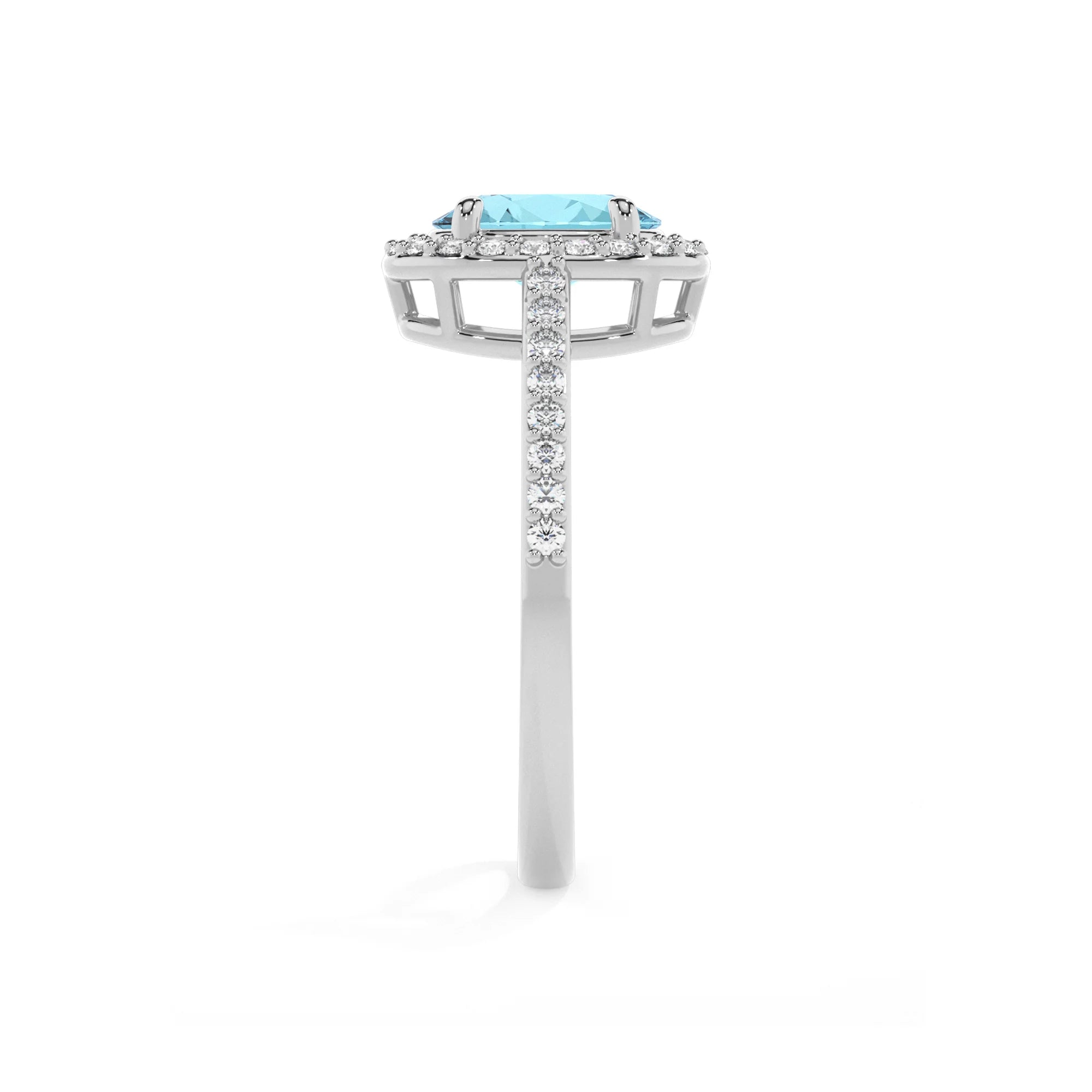 lab grown aquamarine oval solitaire rings in white gold