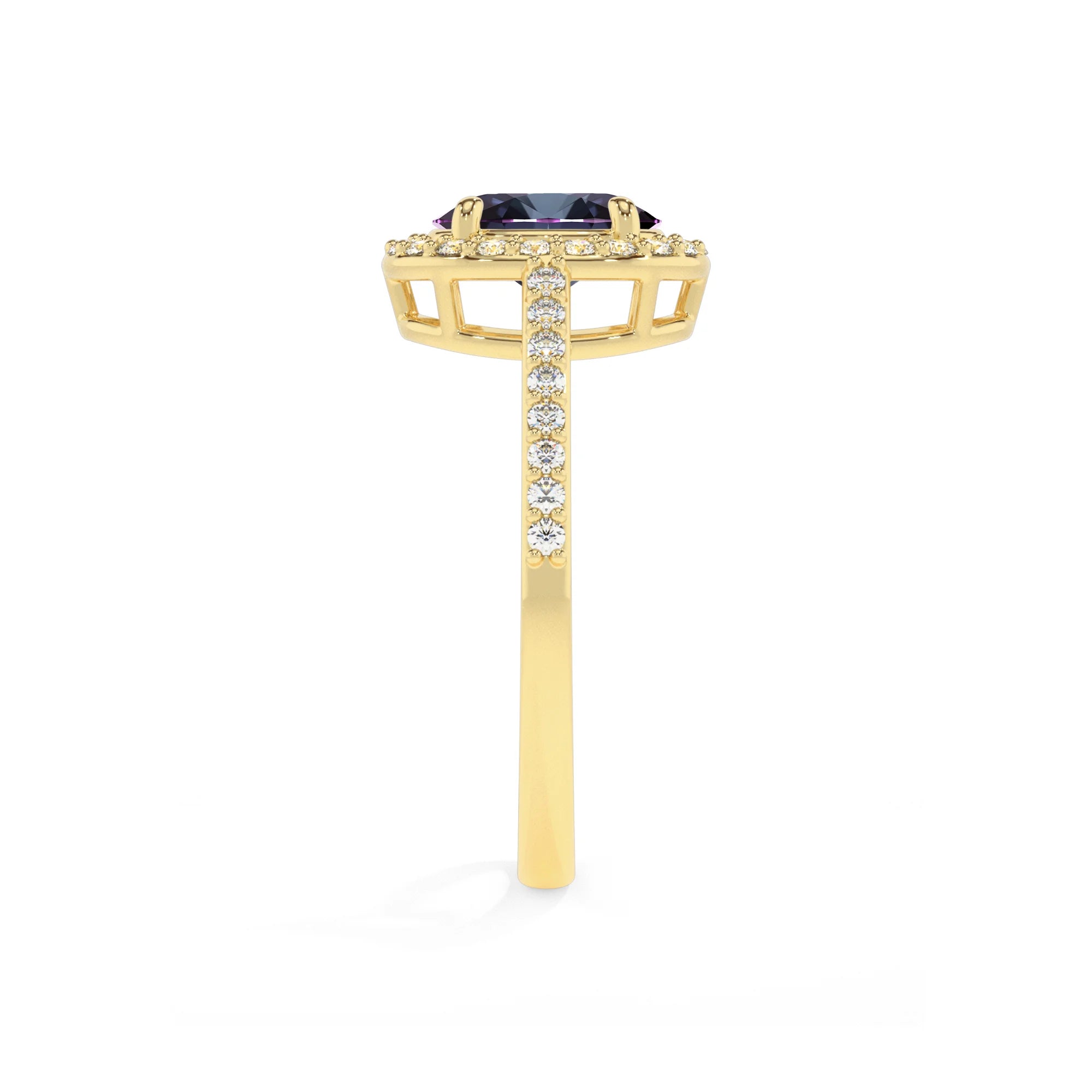 lab grown alexandrite oval solitaire rings in yellow gold