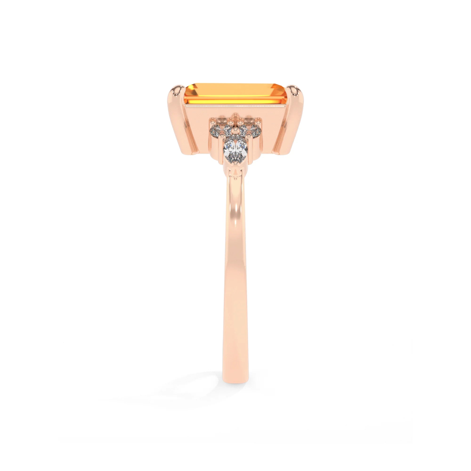 lab grown citrine emerald cut solitaire rings in rose gold