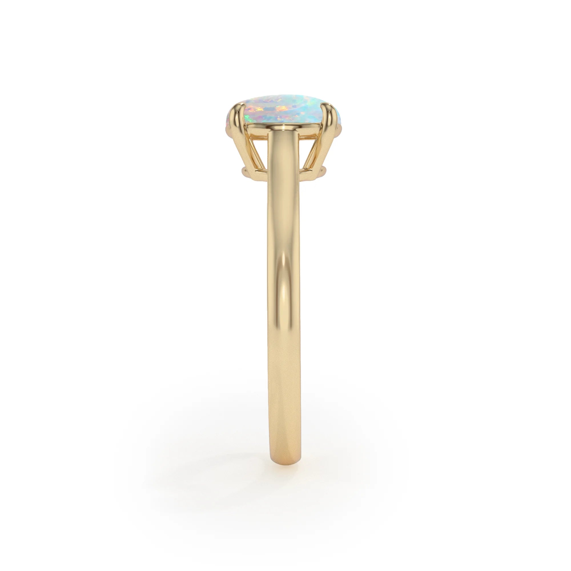 lab grown opal round solitaire rings in yellow gold