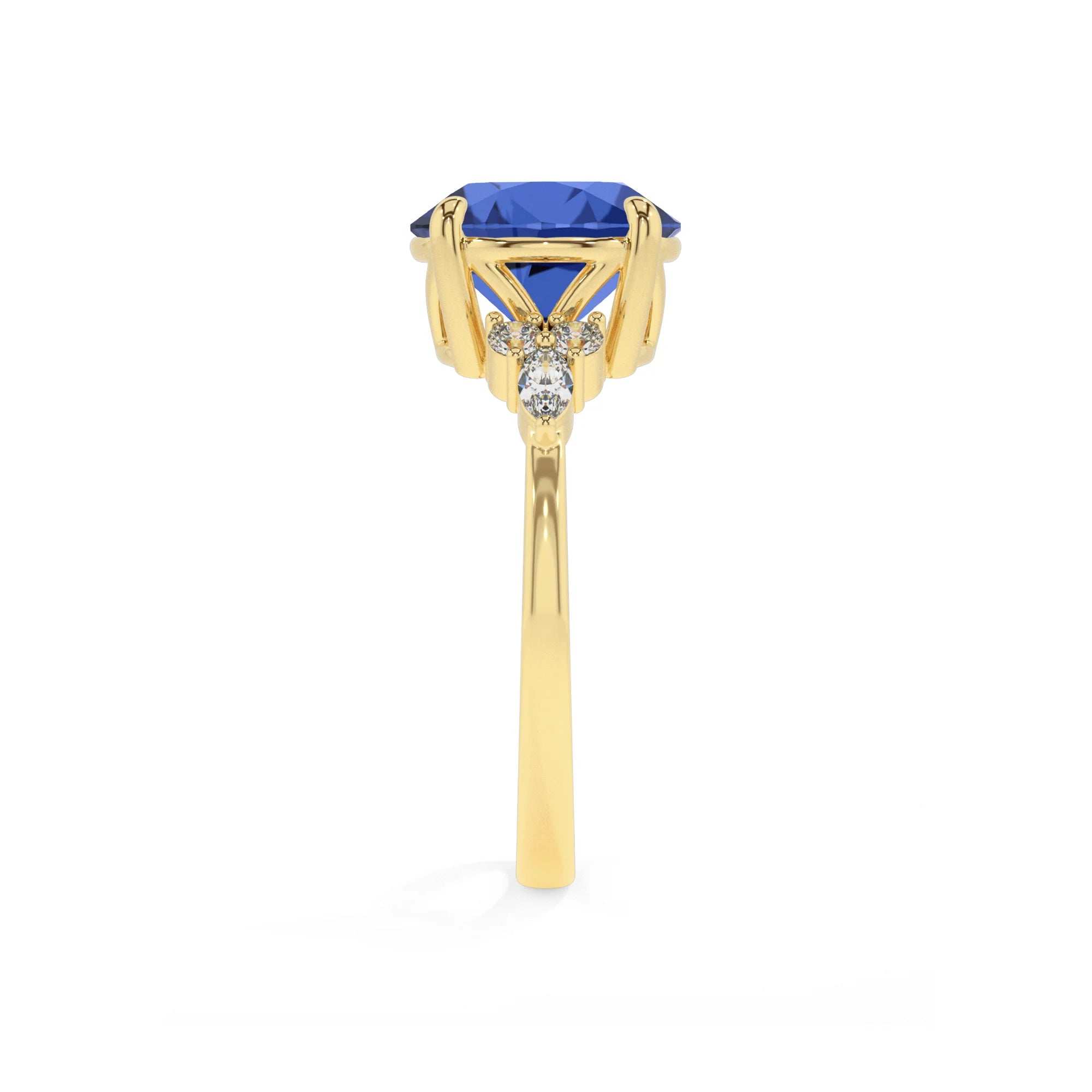 lab grown blue-sapphire round solitaire rings in yellow gold