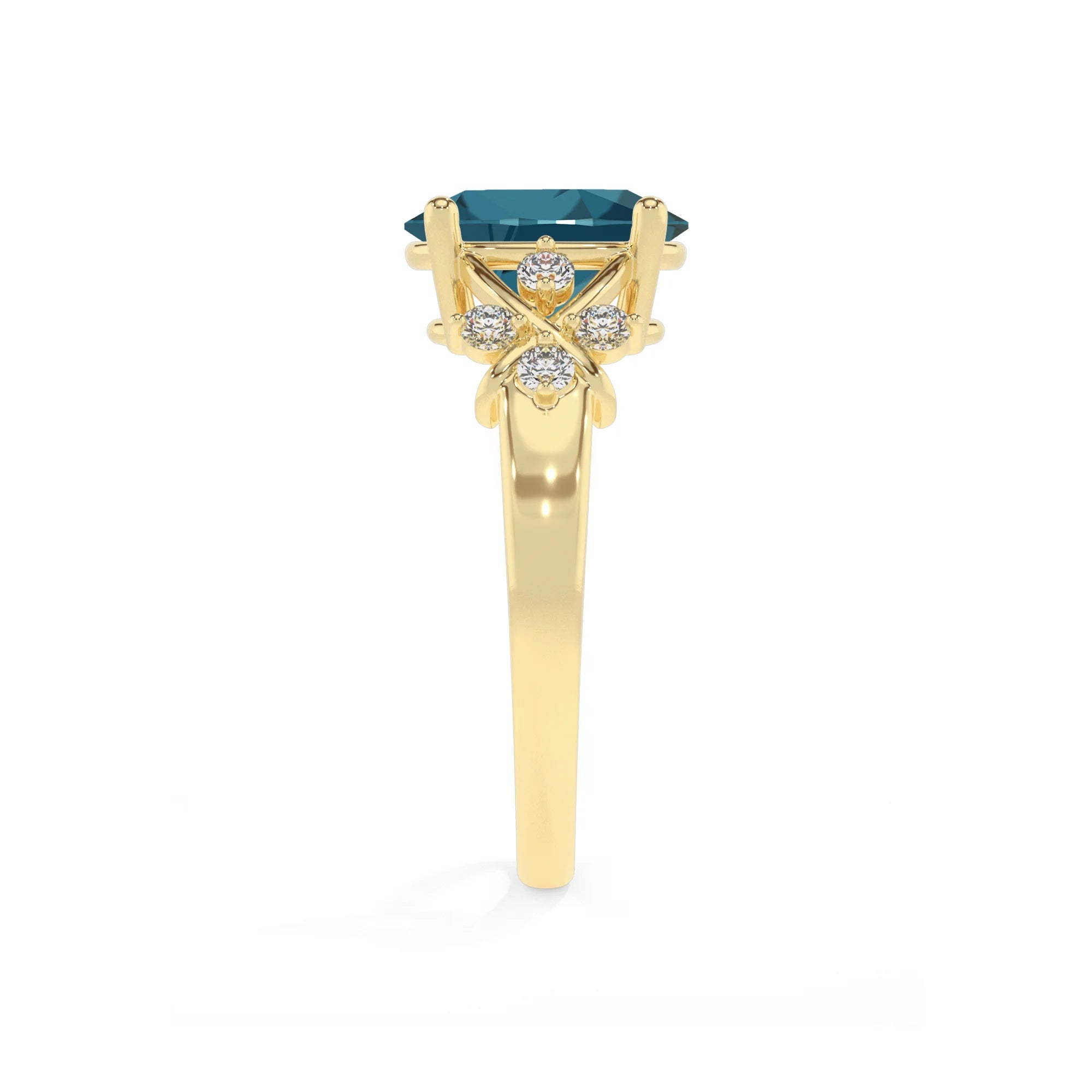 natural london-blue-topaz oval solitaire rings in yellow gold