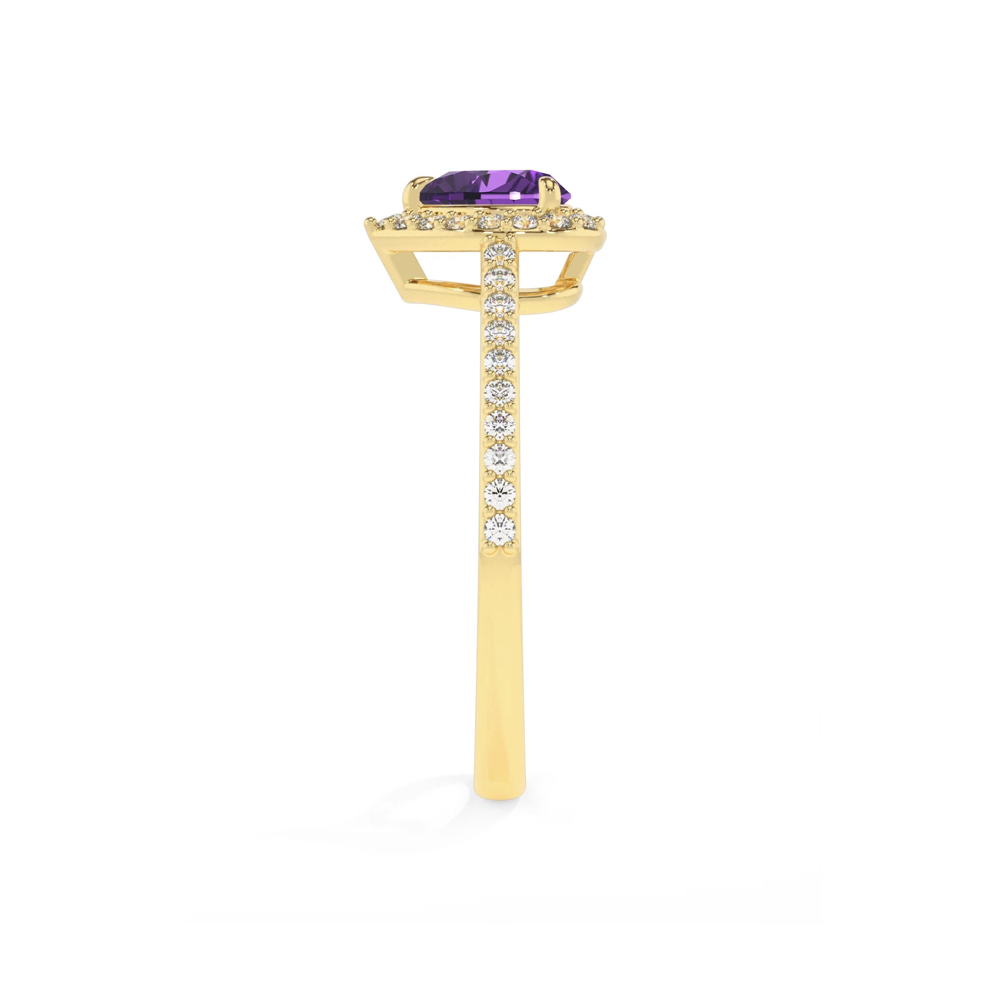 lab grown amethyst heart solitaire rings in yellow gold
