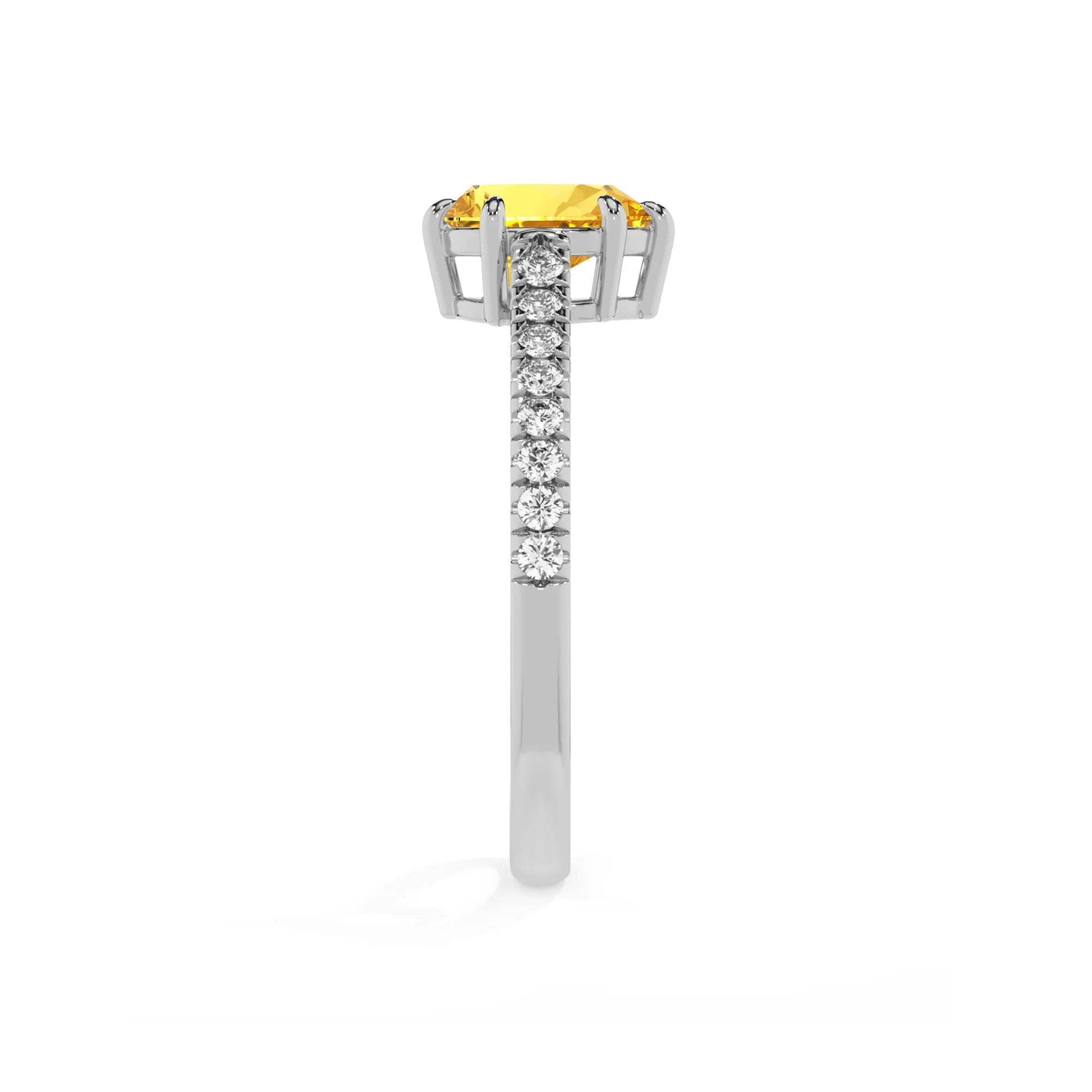 lab grown yellow-sapphire pear half eternity solitaire engagement rings in white gold