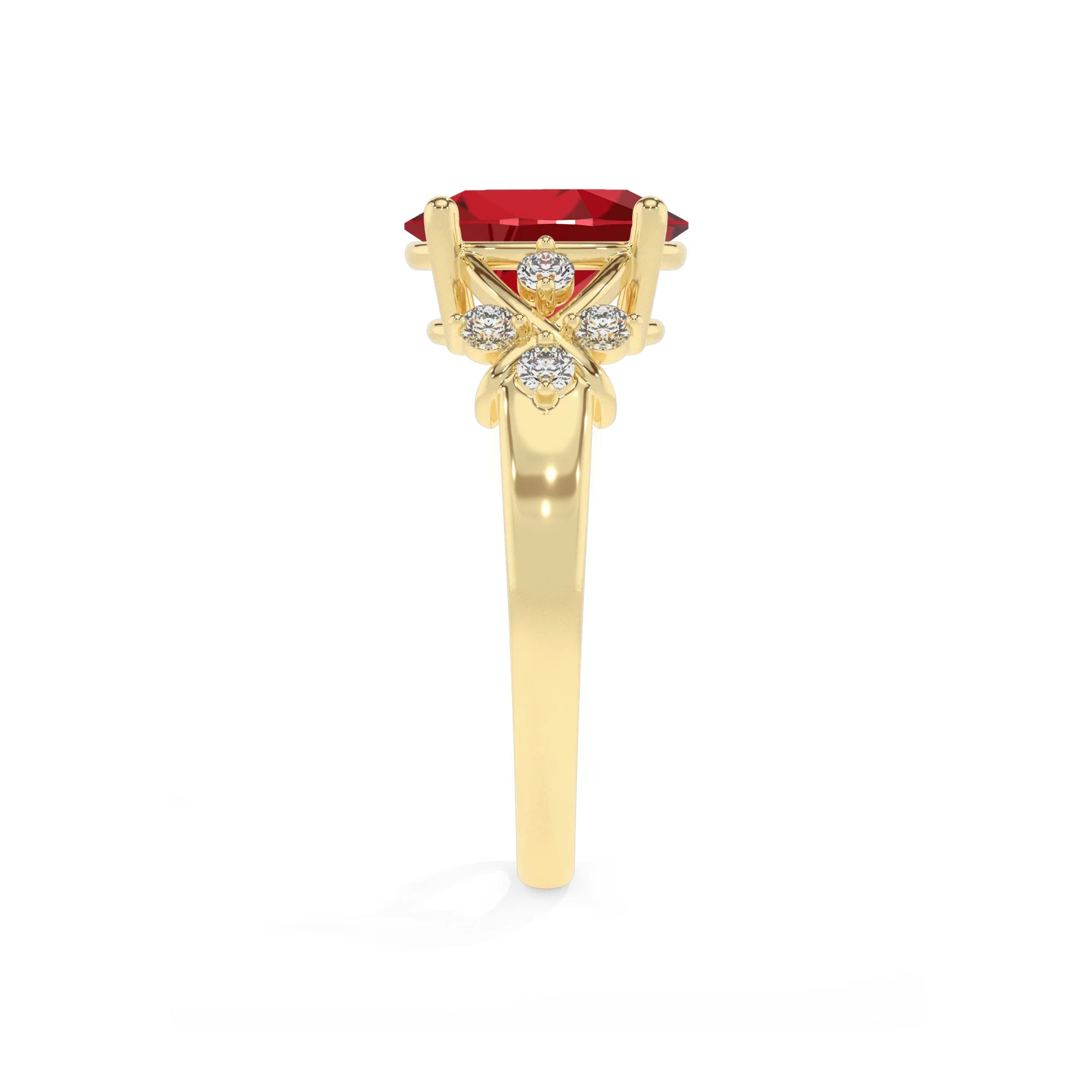 lab grown ruby oval solitaire rings in yellow gold
