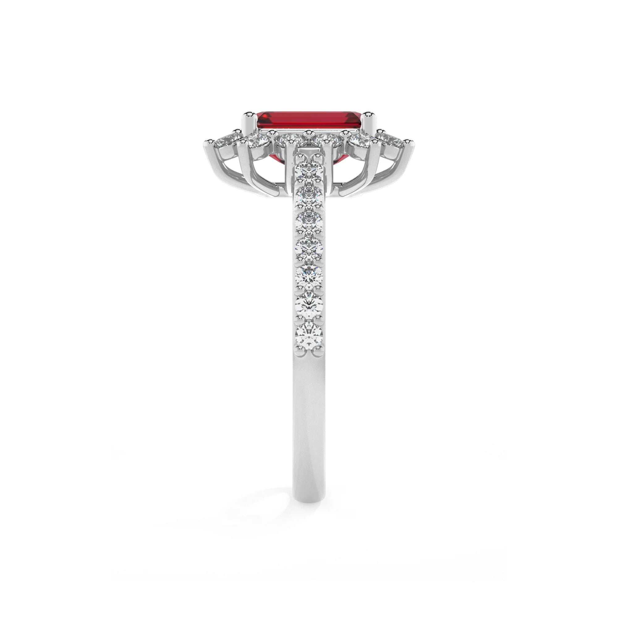 lab grown ruby emerald cut solitaire rings in sterling silver
