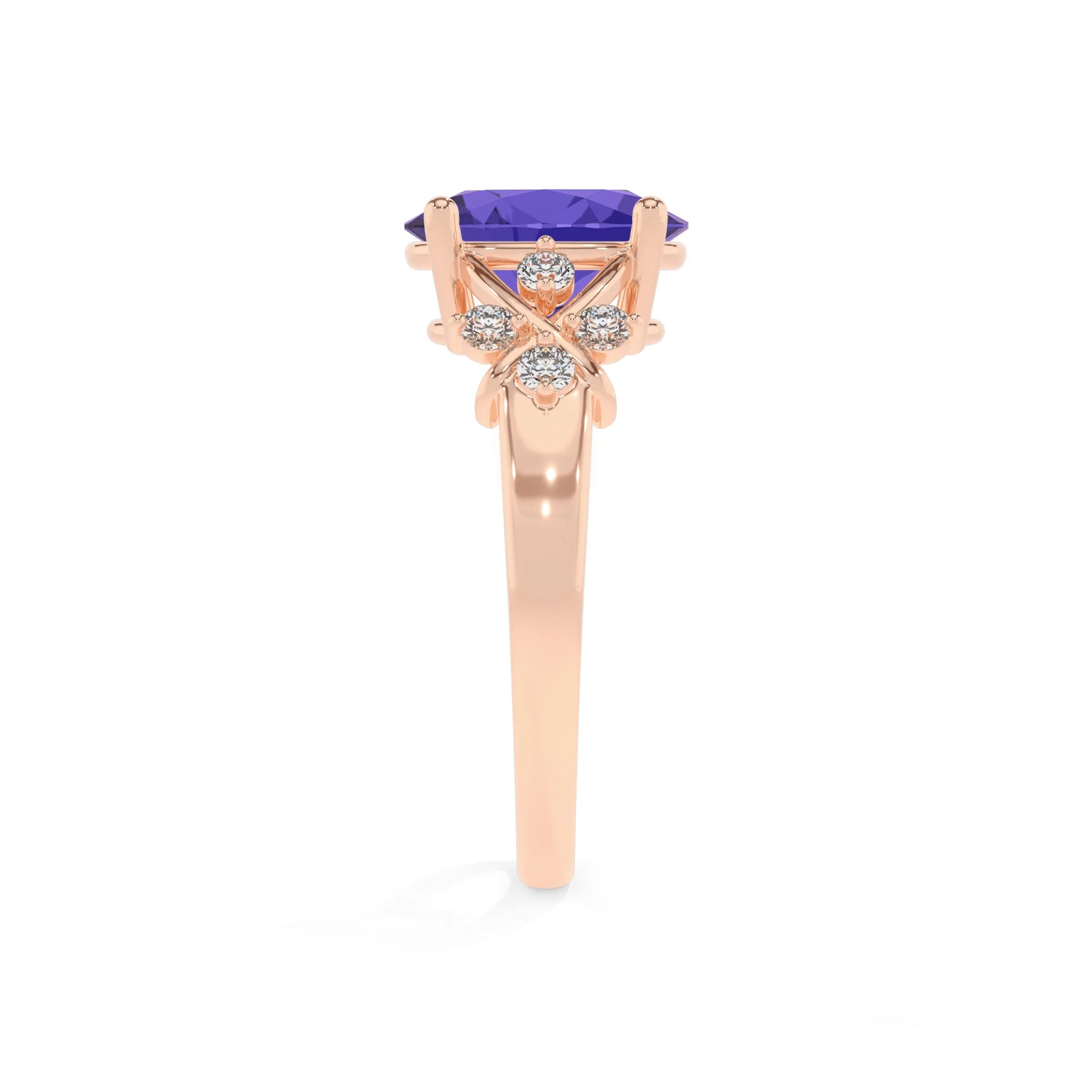 lab grown tanzanite oval solitaire rings in rose gold