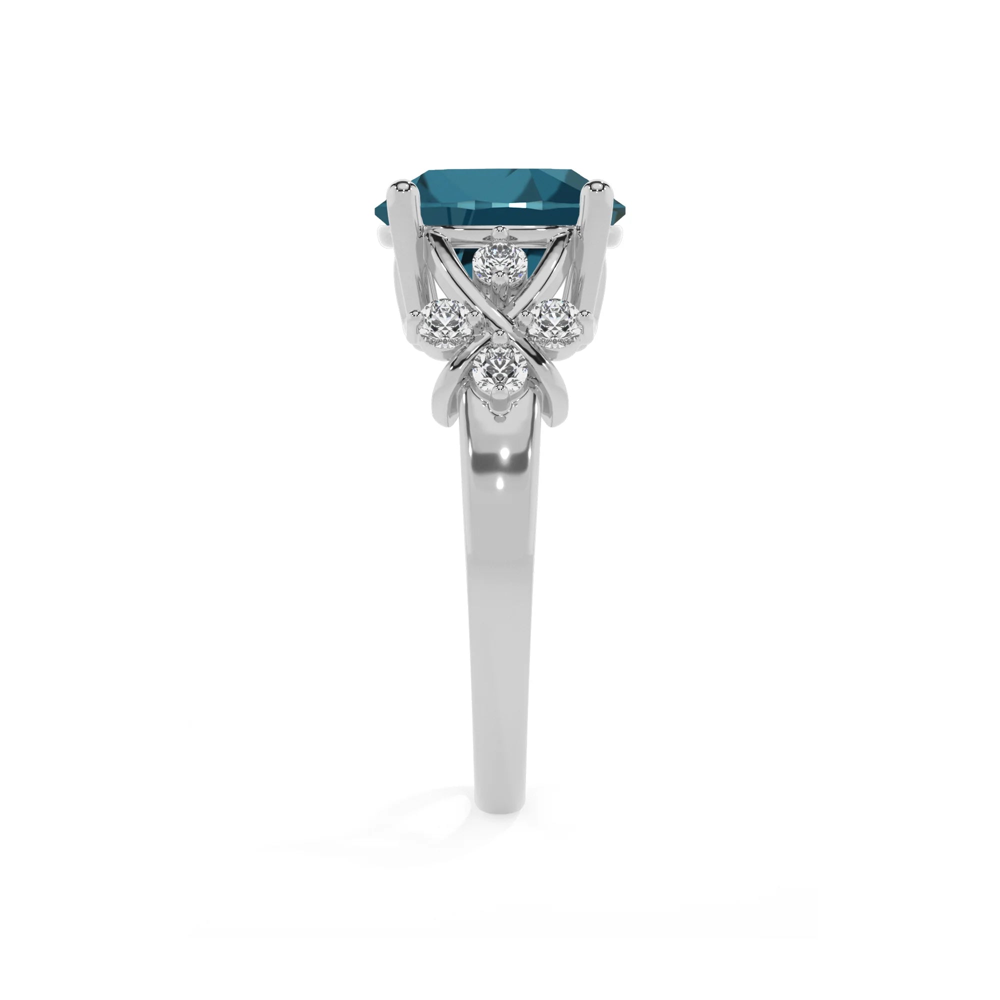 natural london-blue-topaz round solitaire rings in white gold