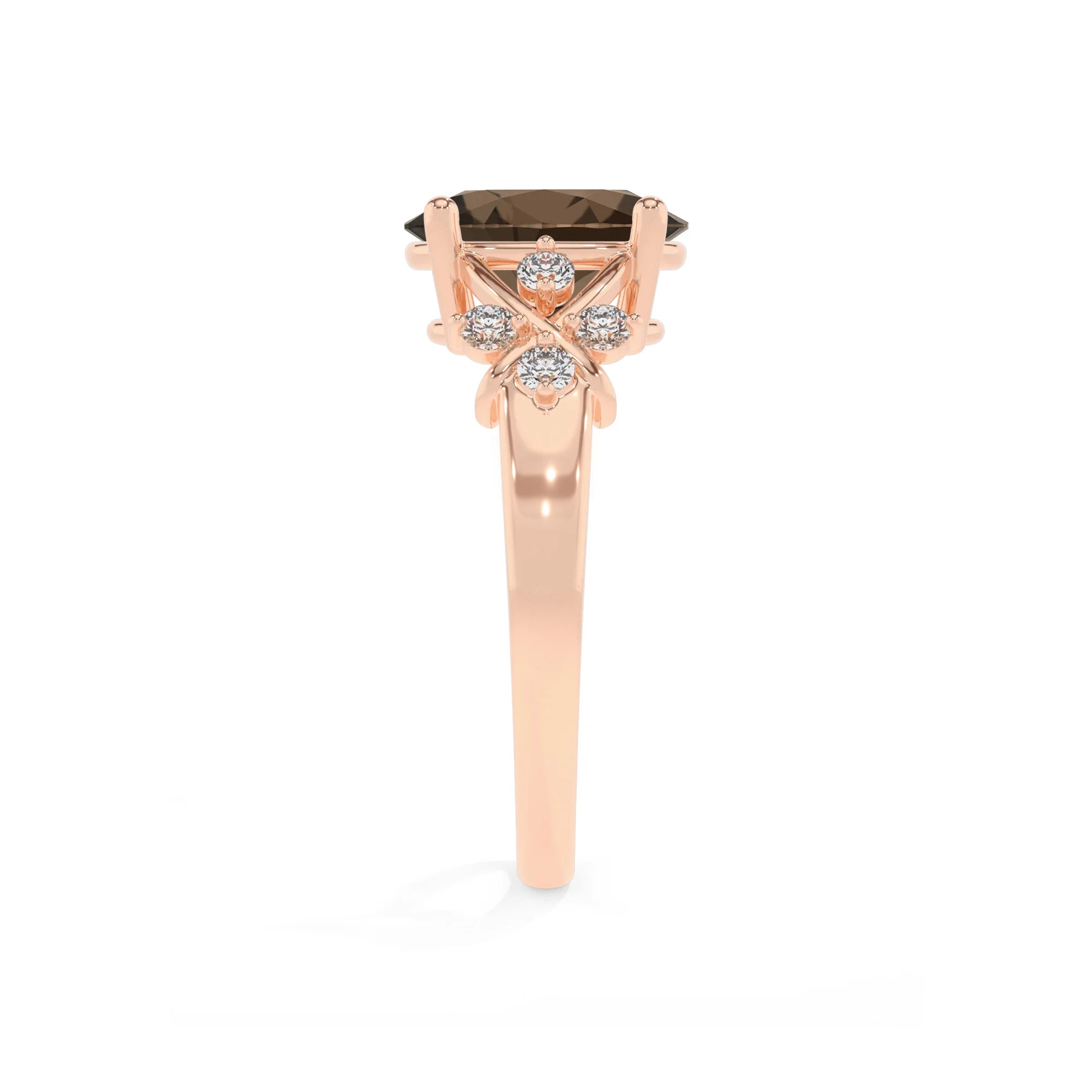 natural smoky-quartz oval solitaire rings in rose gold