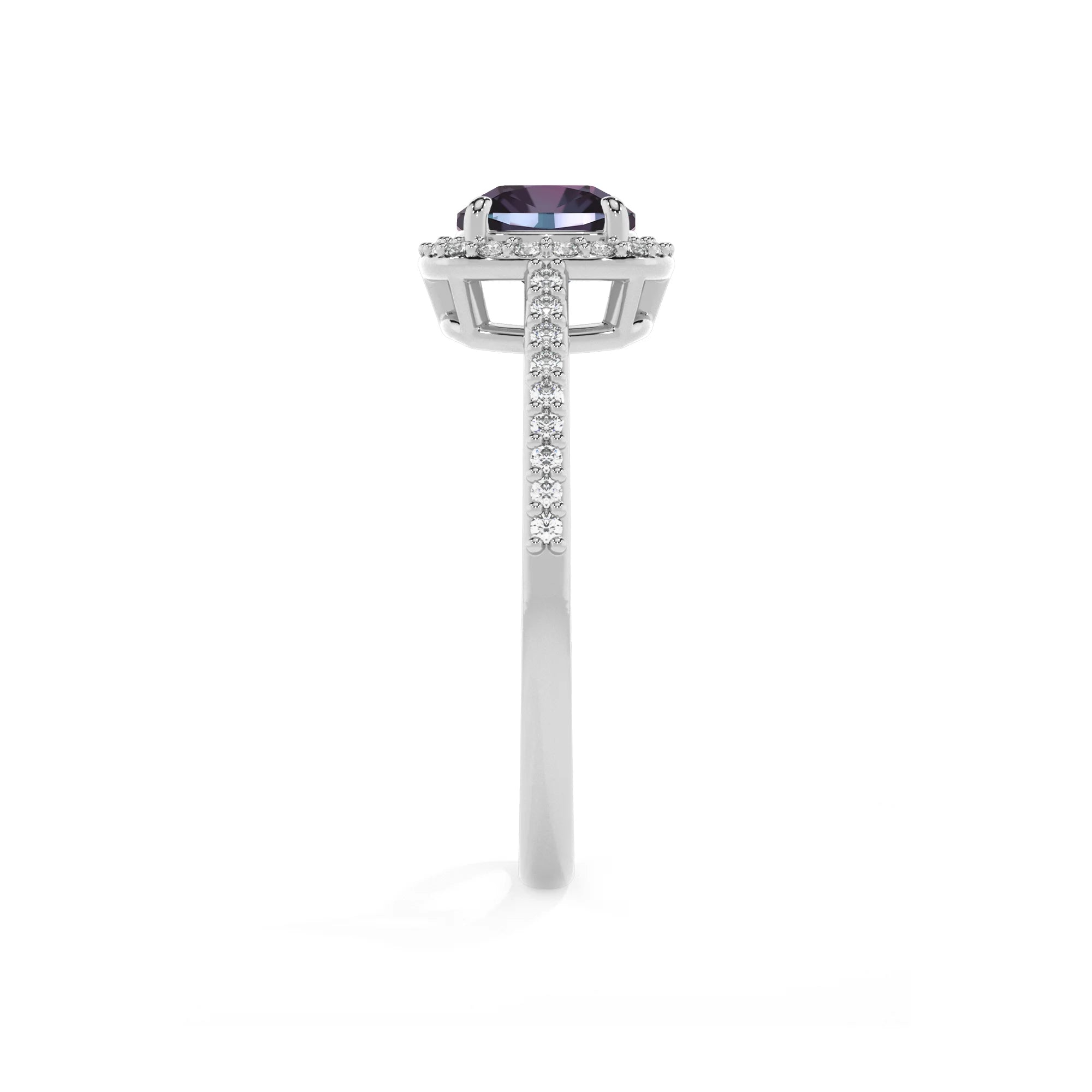 lab grown alexandrite cushion solitaire rings in platinum