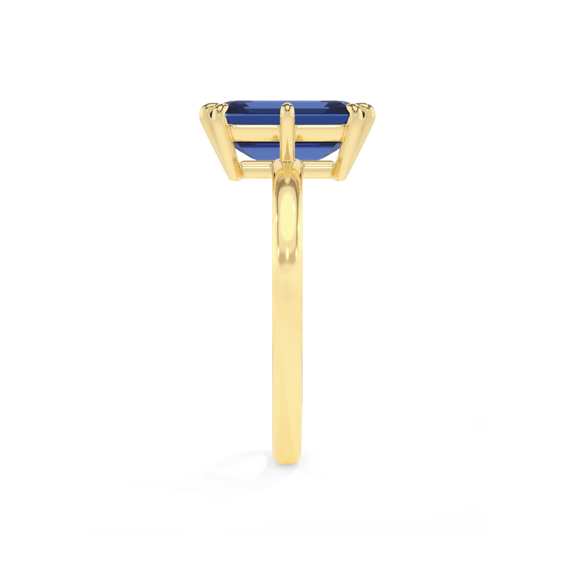 lab grown blue-sapphire emerald cut solitaire rings in yellow gold